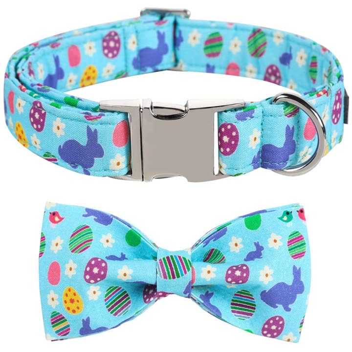 ARING PET Easter Dog Collar-Cute Rabbit Dog Collar with Bow, Cotton Adjustable Easter Dog Collars Pet Collars with Metal Buckle
