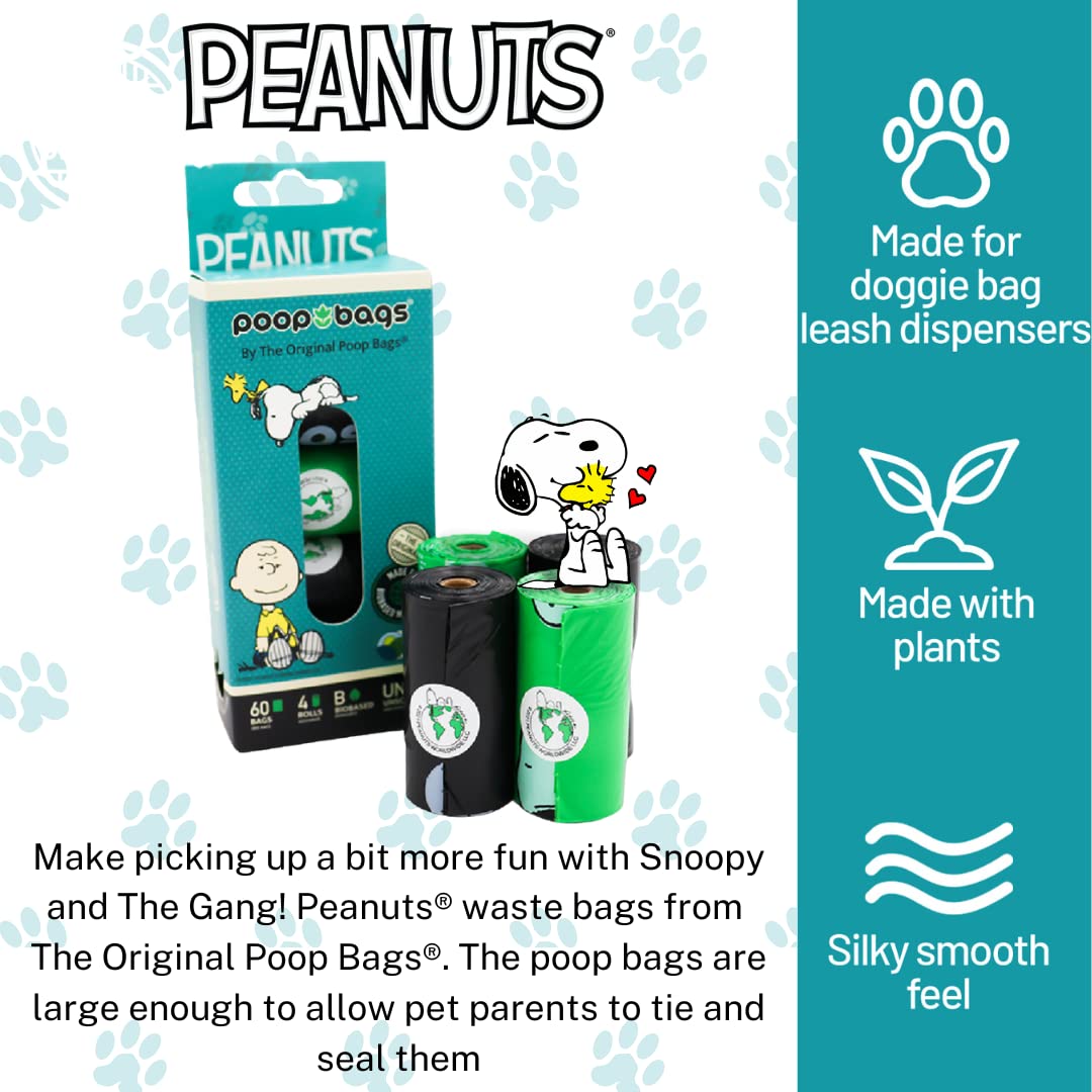 The Original Poop Bags Usda Biobased Pet Waste Bags - Peanuts Characters - Durable, Leak Resistant, 60 Count, Blk/Green