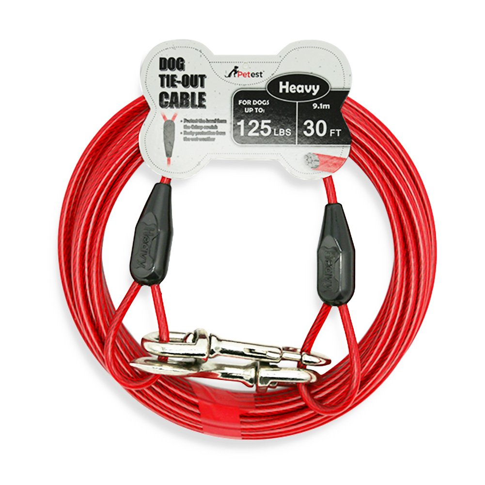 Petest 30ft Tie-Out Cable with Crimp Cover for Heavy Dogs Up to 125 Pounds Black & Red