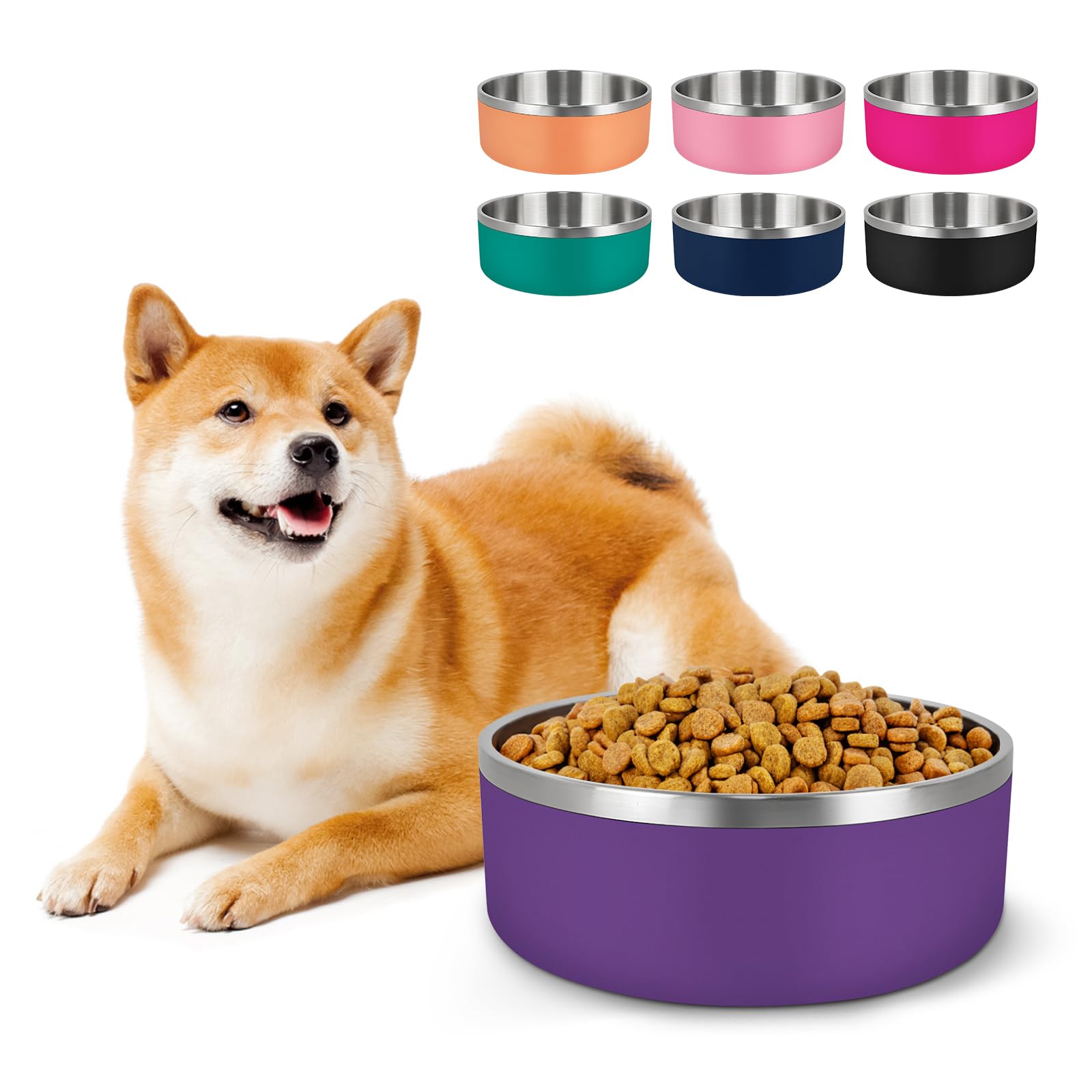 LIHONG Dog Bowls,Stainless Steel Dog Bowls for Small Medium Sized Dogs Non Slip,Insulated Dog Bowl,Pet Bowl for Food and Water,R