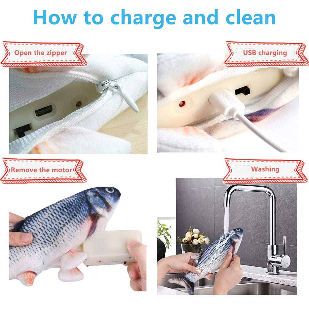 Electric Floppy Fish Cat Toy, Moving Cat Kicker Fish Toy, 11' Realistic Flopping Fish Dog Toy, Plush Interactive Cat Toy For Indoor Cats, Wiggle Fish Catnip Toys