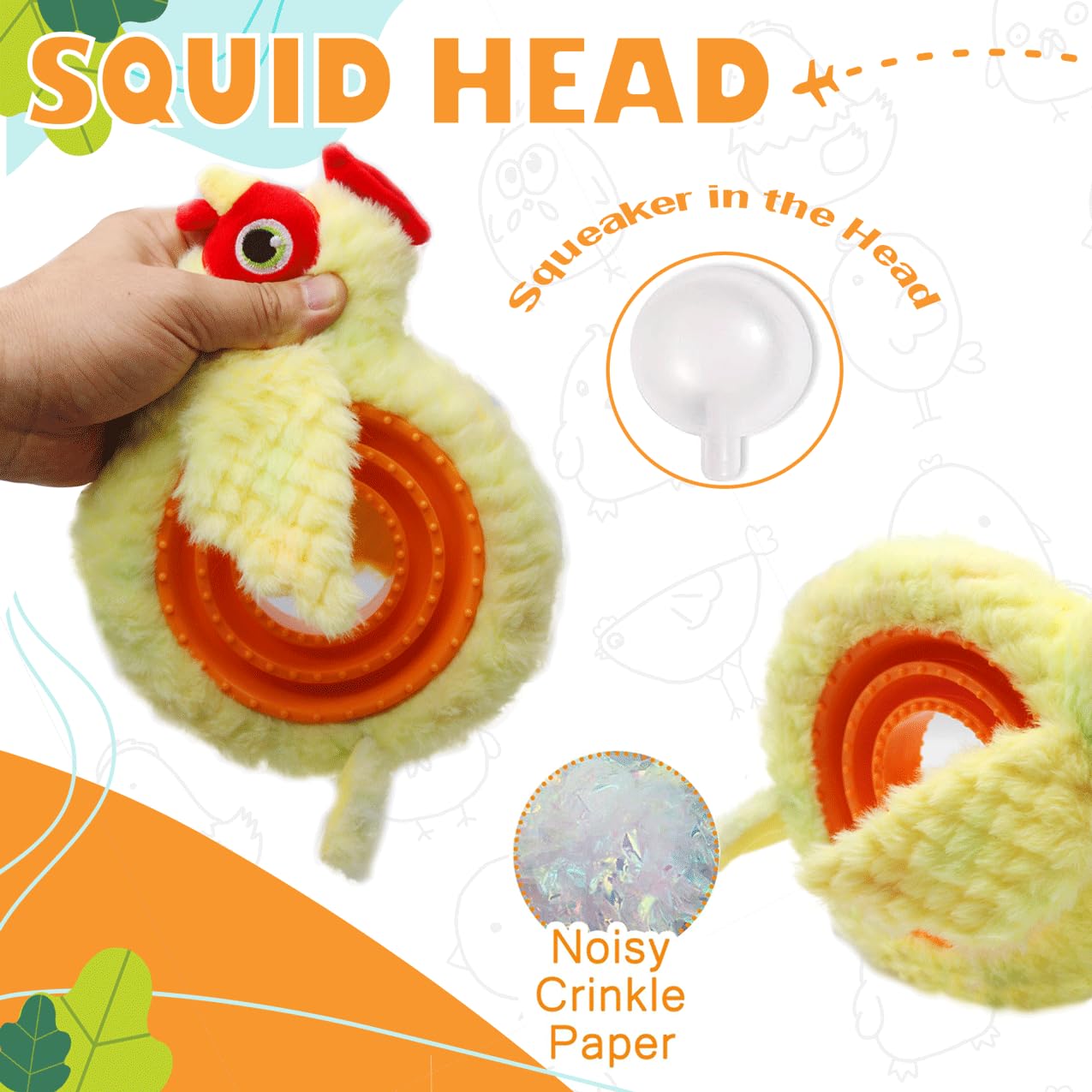 HUGEME Chicken Plush Tug of War Dog Toy, Stuffed Crinkle Dog Squeaky Toy with Slow Feeder Puppy Chew Toy for Small Medium Large