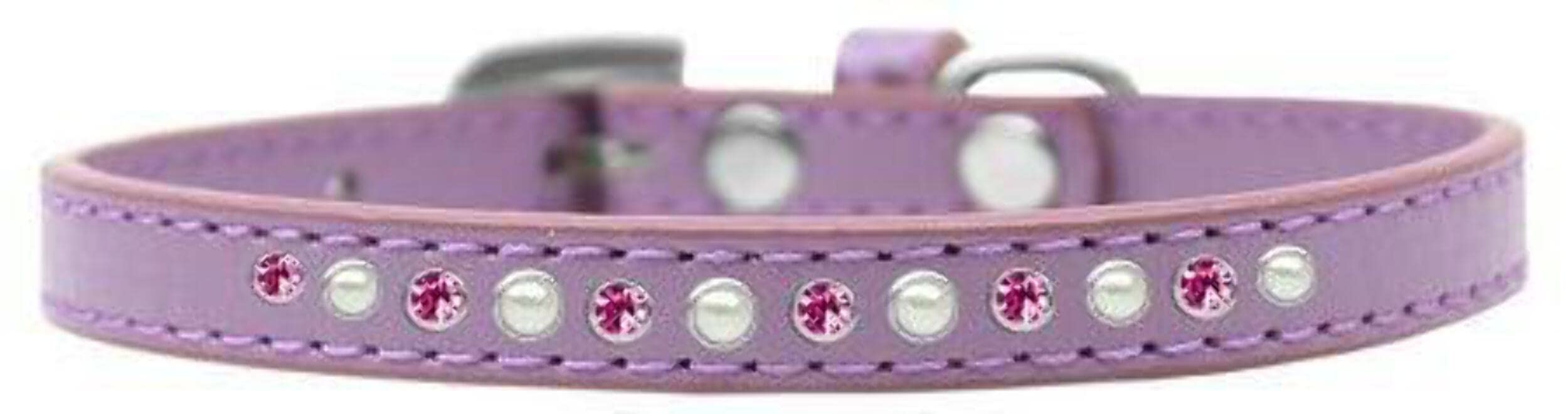 Mirage Pet Products Pearl and Pink Crystal White Puppy Dog Collar, Size 12