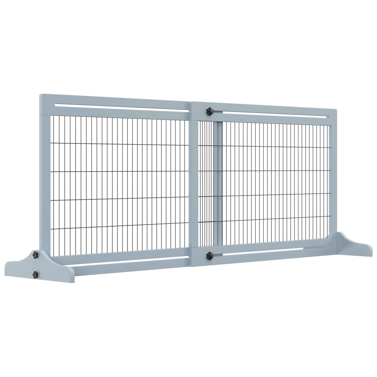 Pawhut Freestanding Dog Gate, Foldable Pet Fence, Indoor Wood Barrier, Stair Gate With Support Feet, For Doorway, Hallway, Small And Medium Dogs, 69H X 104-183 Cm, Blue-Grey