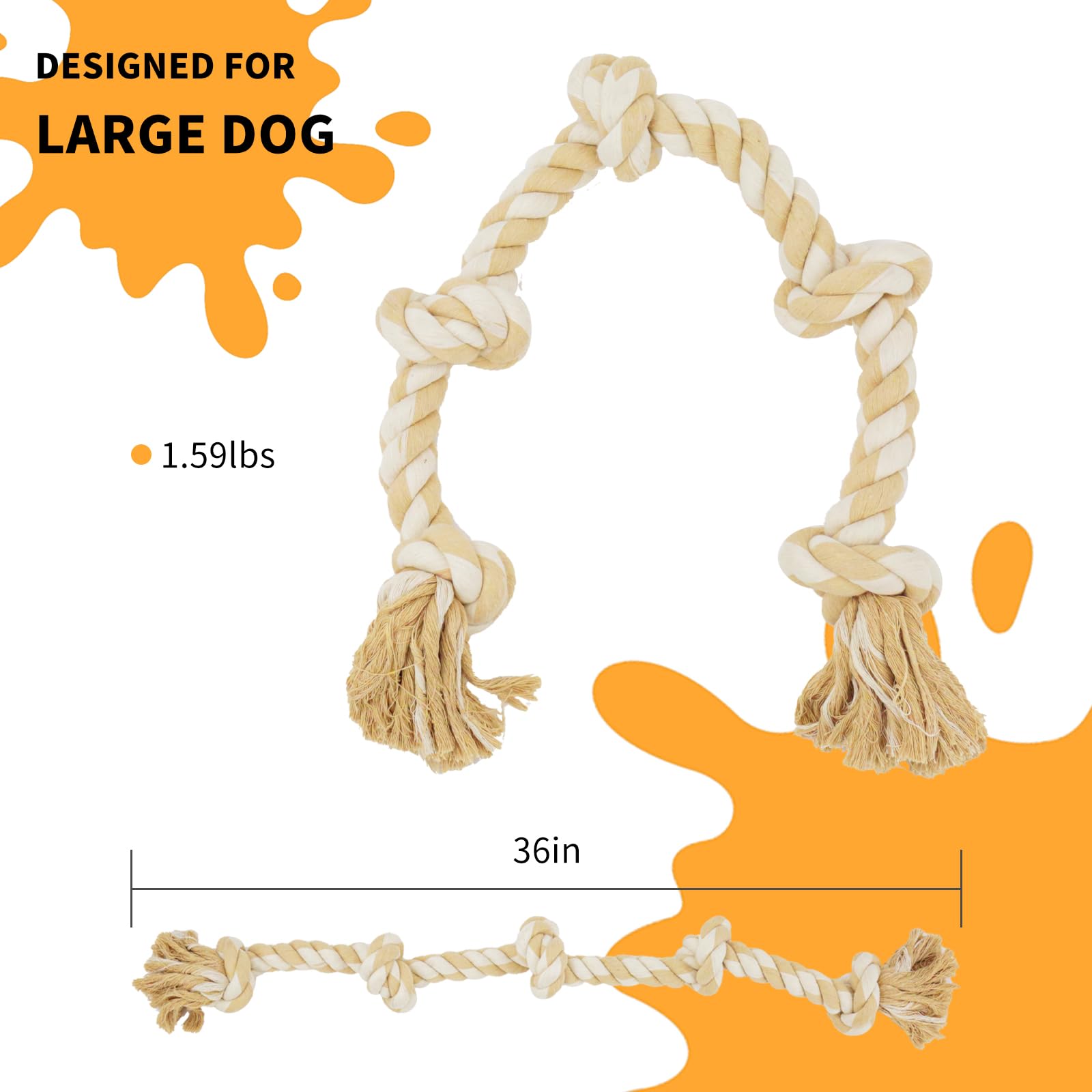 Bmag Dog Toys for Aggressive Chewers, Tough Rope Chew Toys for Medium Large Dogs,Heavy Duty Tough Dog Tug of War Toy with 5 Knot