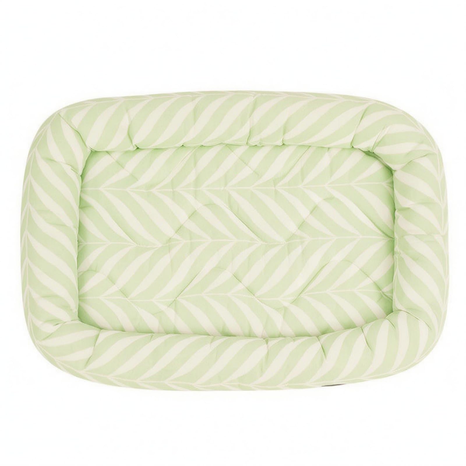 Merishopp Padded Raised Border Pet Mat Leaf Stripe Pattern Quilted Pet Mat Soft Textile Sleeping Pad Silky for Pets, Green, S | 