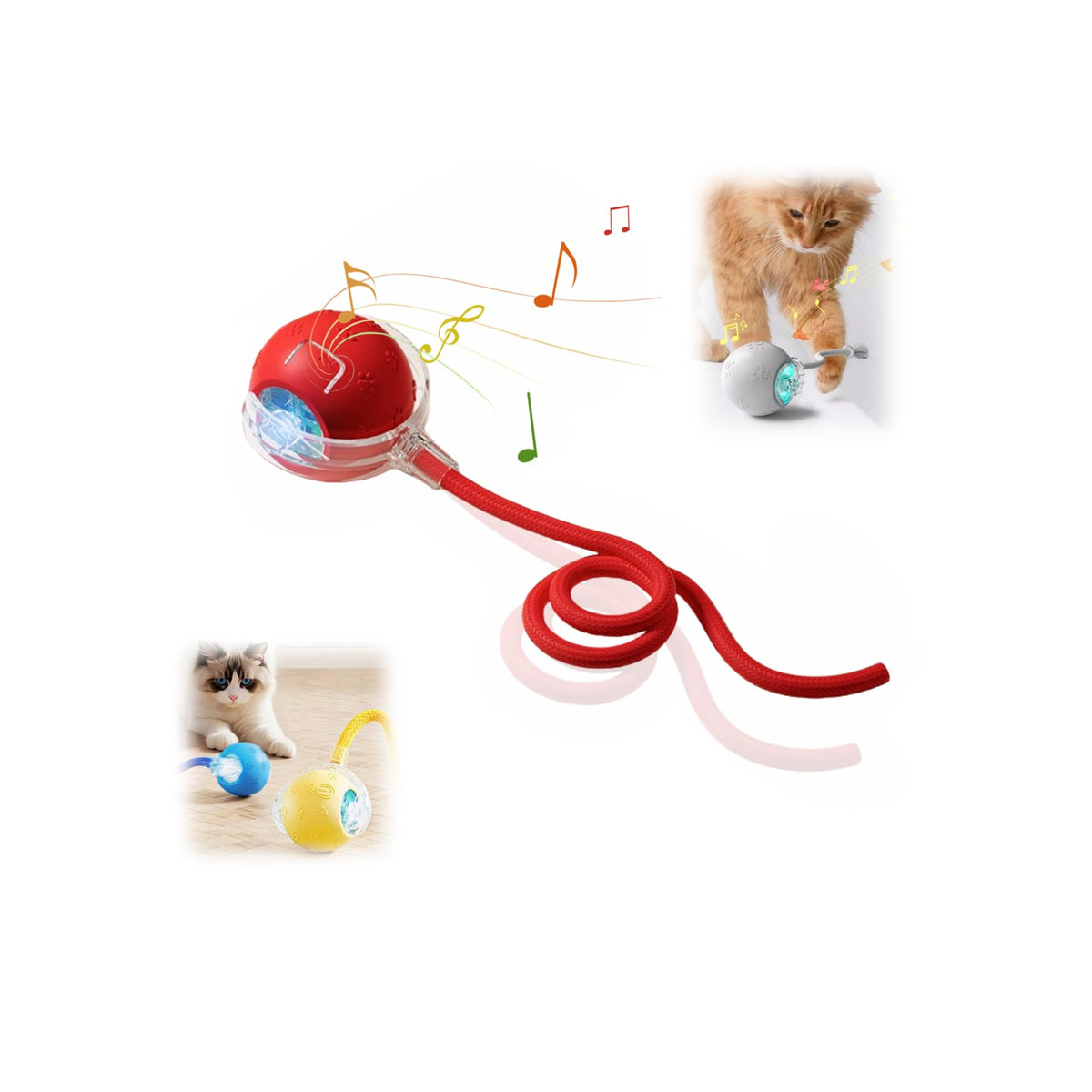 Zonciho 2025 New Interactive Cat Toys Balls, Chirping & Motion Activate Cat Toys(B Red)