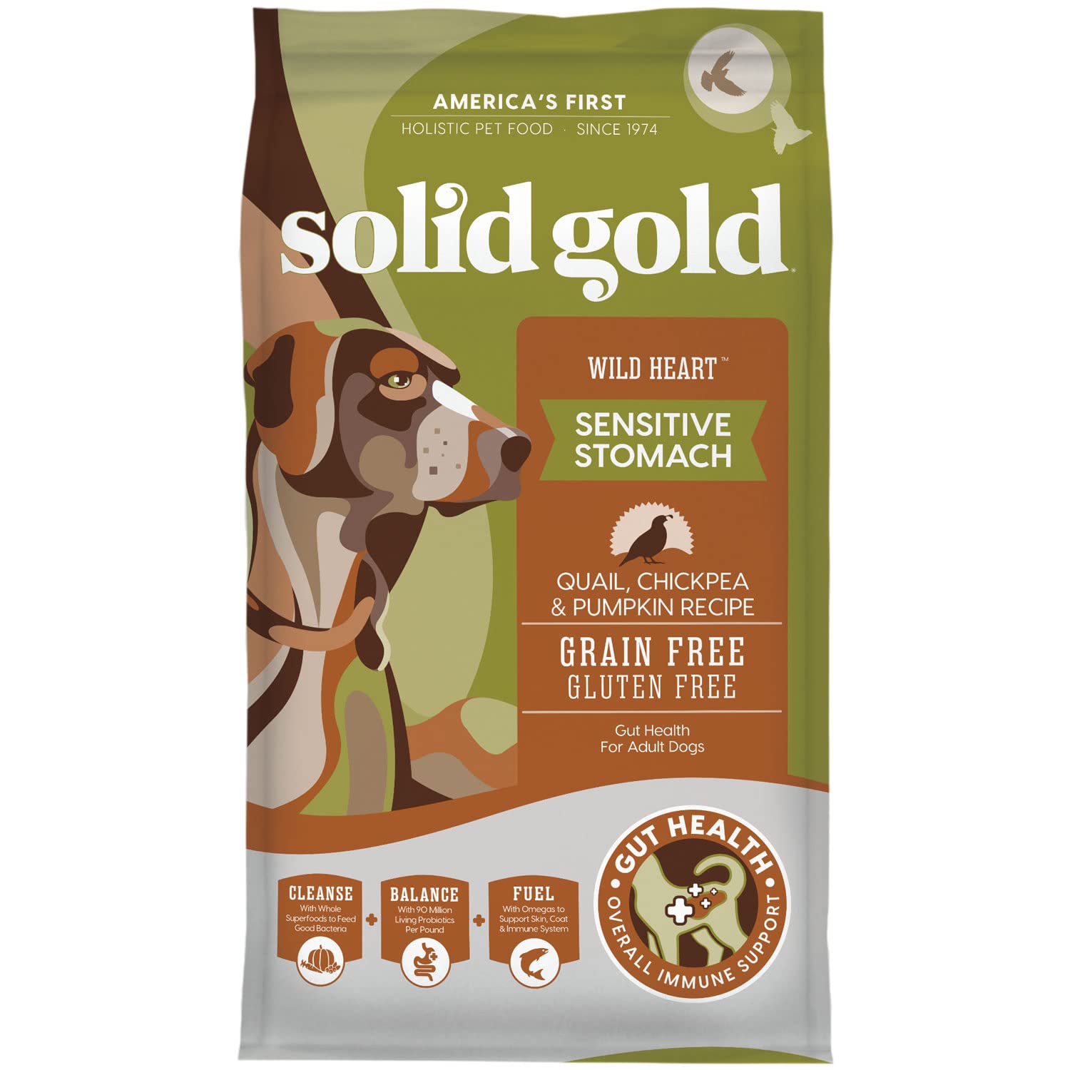 Solid Gold Sensitive Stomach Dog Food for Adult & Senior Dogs - Grain Free Healthy Dog Food w/Real Quail, Pumpkin, Fiber & Probi