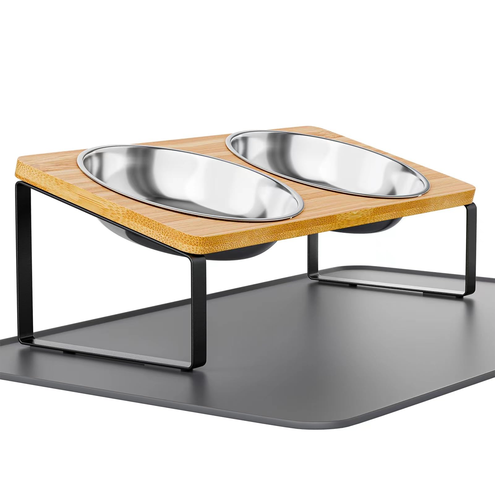 Elevated Cat Bowls Whisker Friendly,Cat Food Bowls with Silicone Food Mat,15Tilted Stand Anti Vomiting Raised Cat Dishes for Foo