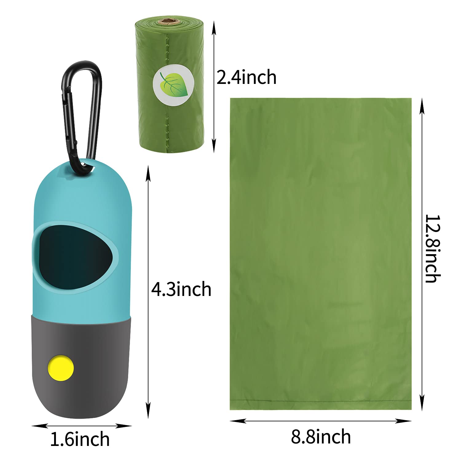 2 Pack Dog Poop Bag Dispenser with Built-in LED Flashlight, Pet Waste Bag Holder for Leash with Carabiner Clip for Lead Leash, 2