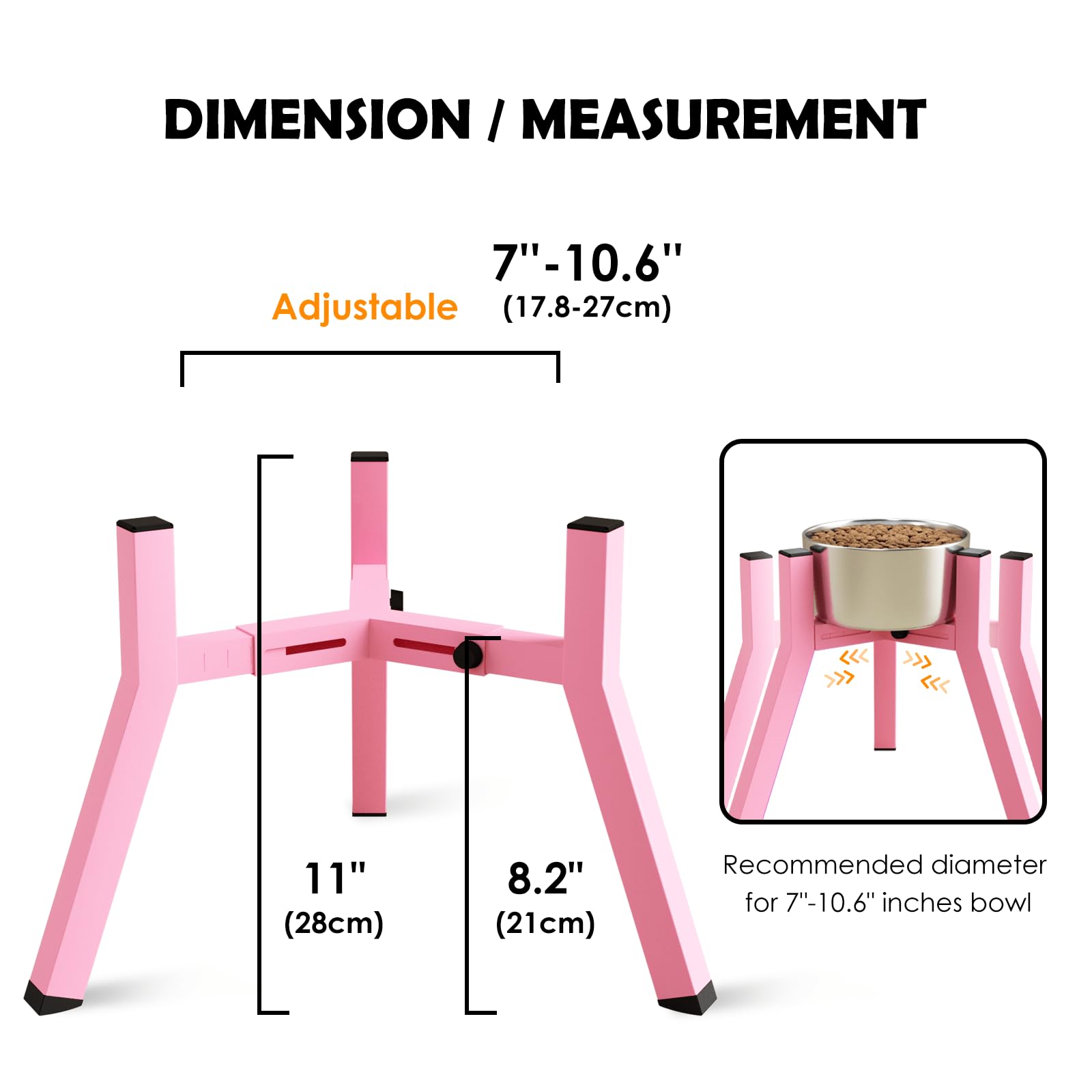 TIDANT Elevated Dog Bowl Stand for Medium Large Dogs, Adjustable 7-10.6", 11" Tall, Metal, Pink, Model DF006M-T