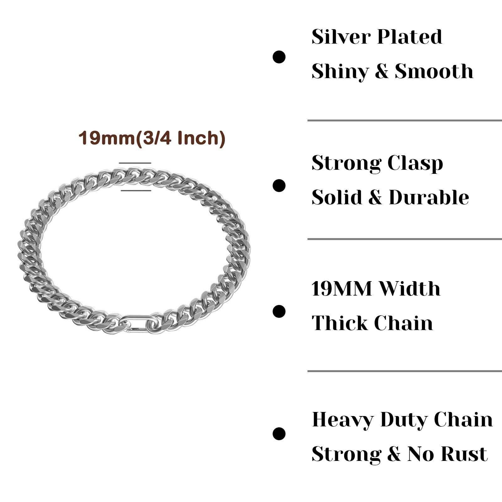 Woofuu 19Mm Heavy Duty Thick Cuban Link Dog Collar,Silver Dog Chain Collar For Small Dogs - 16 Inches Length Dog Necklace Collar