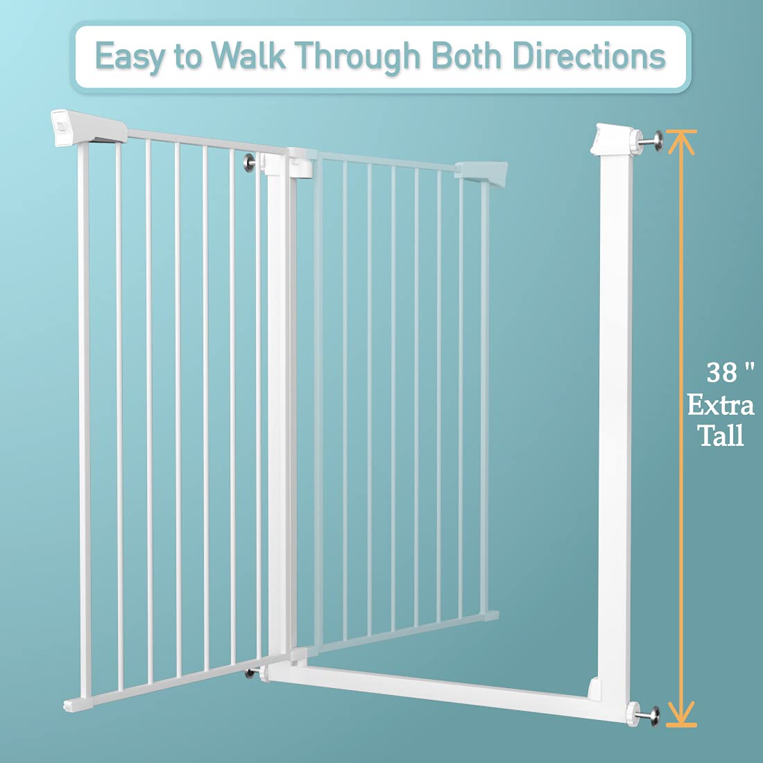 Extra Tall Baby Gate Stand 38' Tall - 48.82'-51.57' Wide Long Walk Through Pet Gate For Kids Or Large Pets - Metal Pressure Mounted Safety Gate