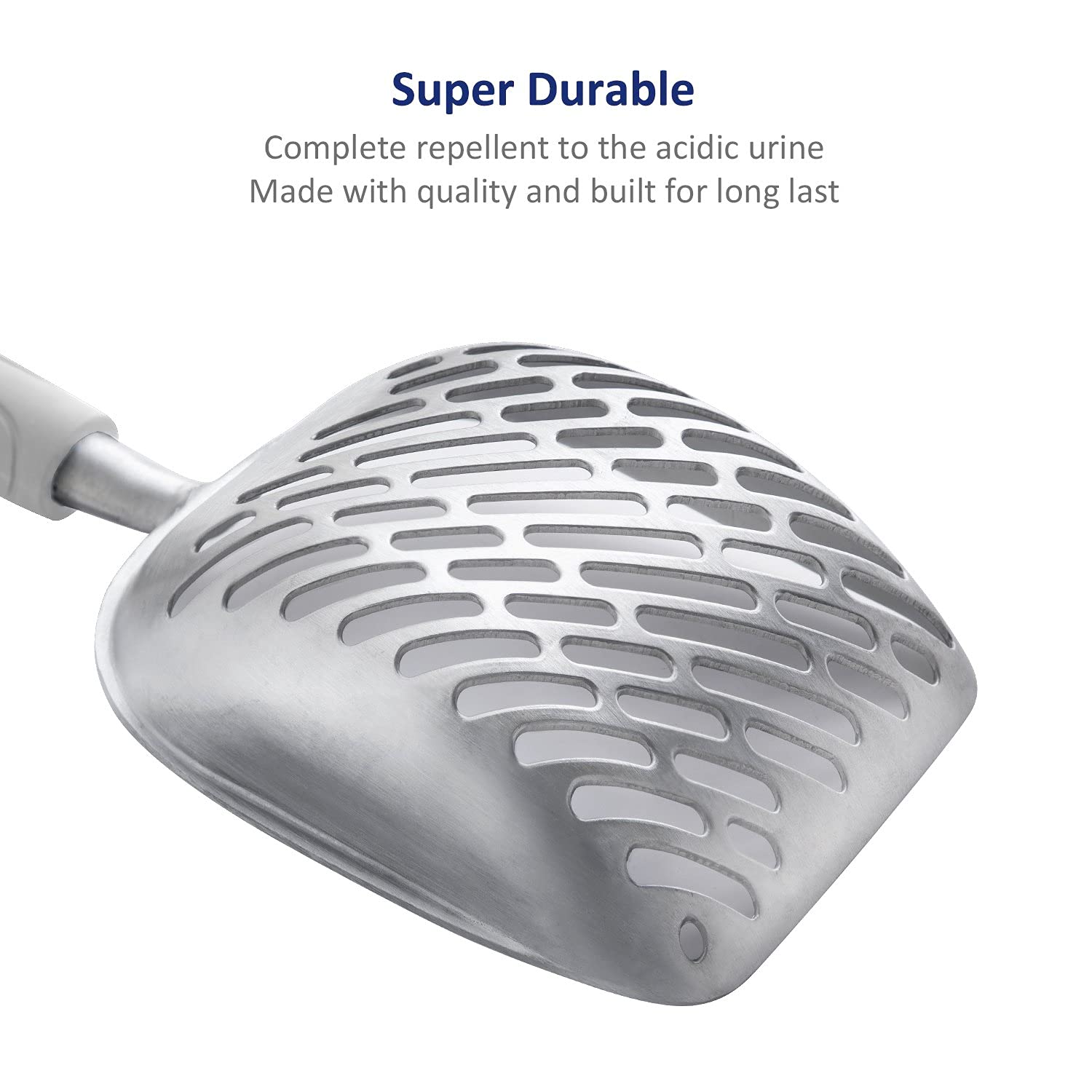 Wepet Cat Litter Scoop, Aluminum Alloy Sifter, Kitty Metal Scooper, Deep Shovel, Long Handle, Poop Sifting, Kitten Pooper Lifter, Heavy Duty, For Litter Box, Irregularly Aluminum With Grey Handle