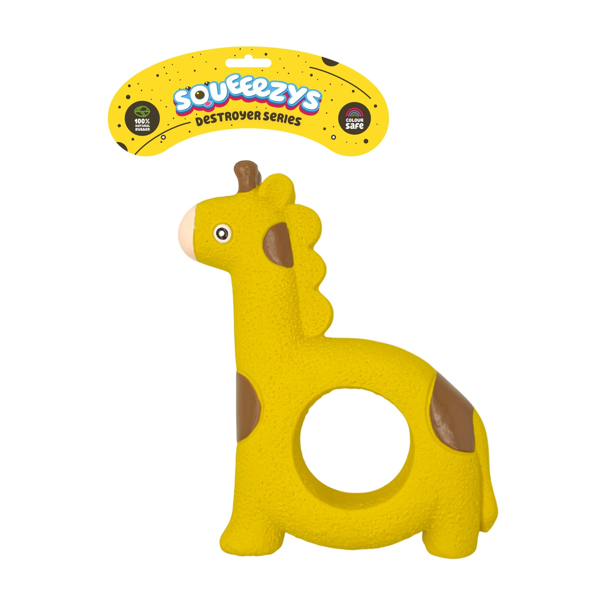 SQUEEEZYS Holey Giraffe  Squeaky Toys for Dogs, Latex Dog Toys for Large Dogs (030kgs)  Yellow