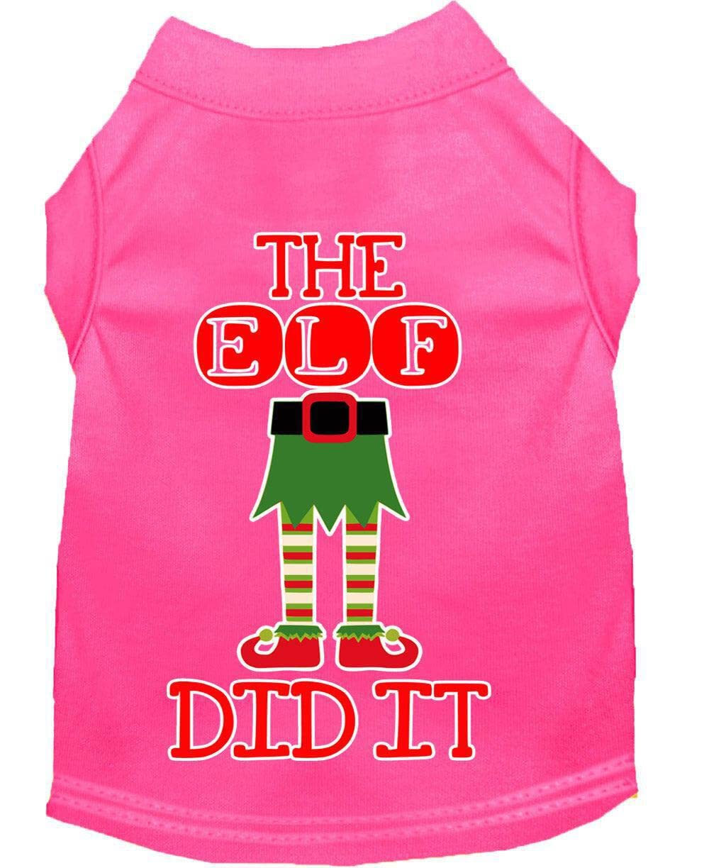 Christmas Pet Dog & Cat Shirt Screen Printed, &quot;The Elf Did It&quot; Light Pink SM (3-6 lbs.)