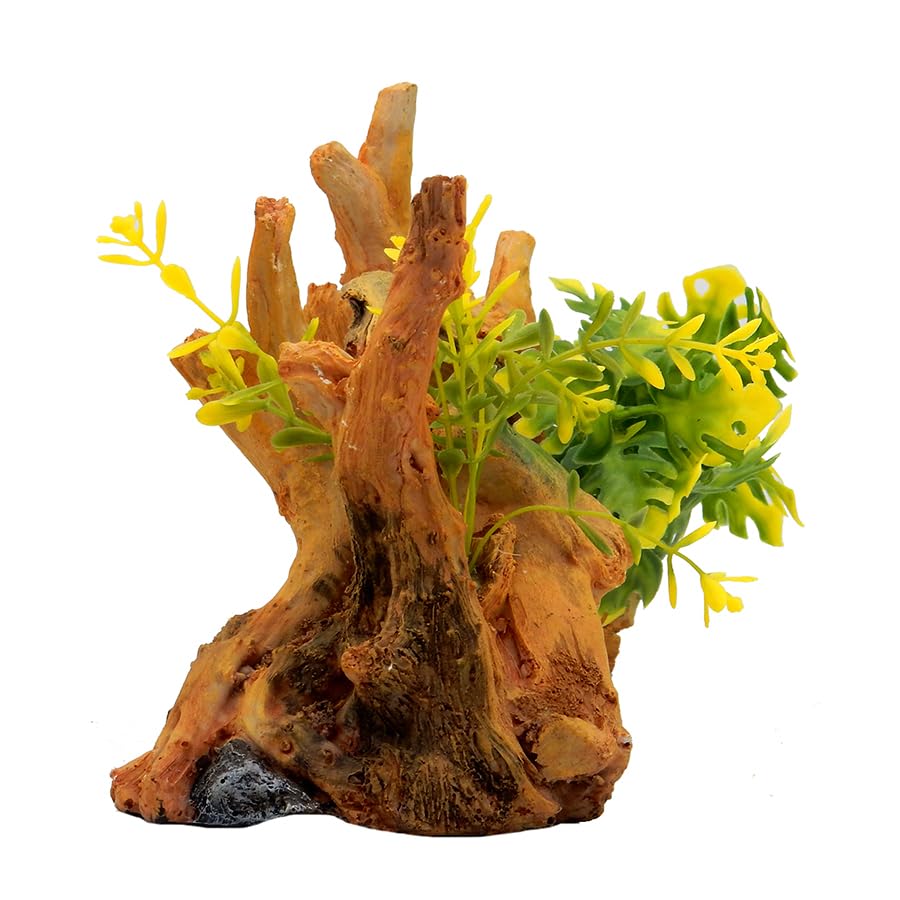 Blue Ribbon EE-639 Exotic Environments Driftwood Centerpiece with Plants Aquarium Ornament, Brown, Small