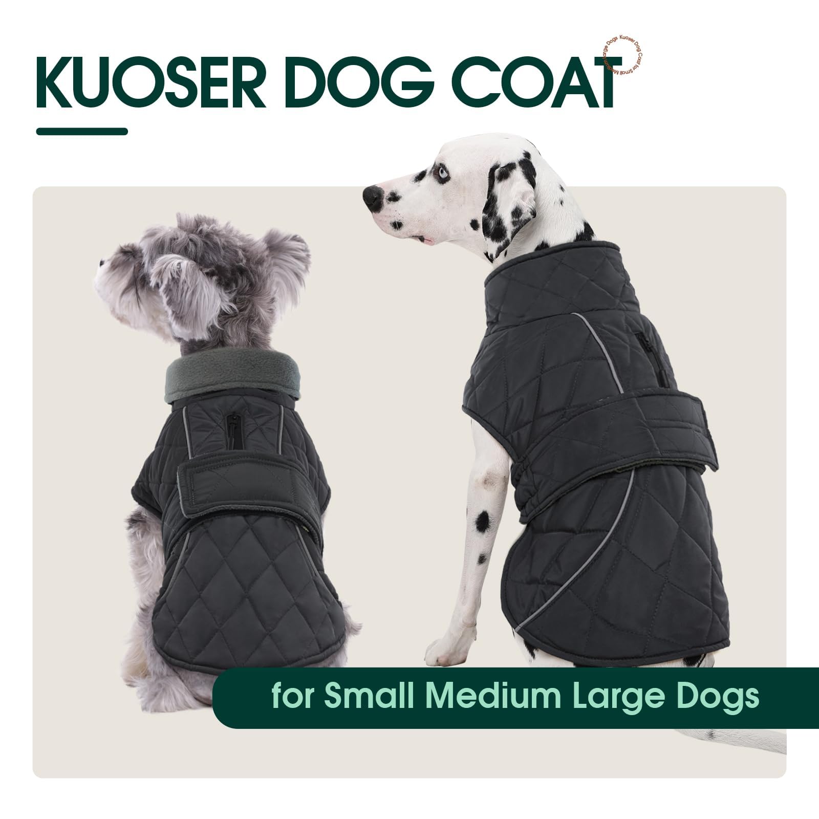 Kuoser Extra Warm Dog Jacket Windproof Cold Weather Coats for Medium Dogs, Fleece Lining Turtleneck Dog Snowsuit Reflective Adju