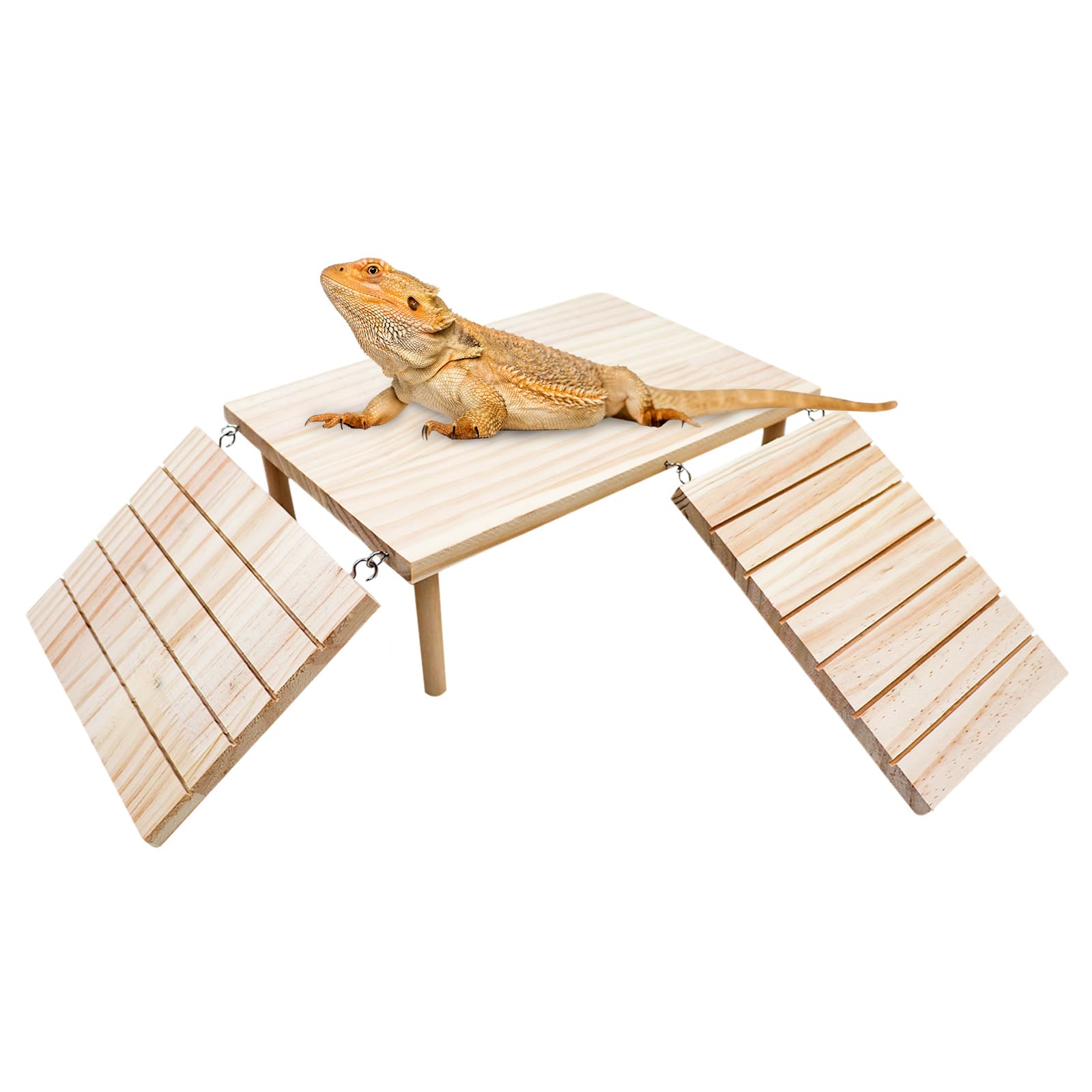 Bearded Dragon Tank Accessories, Wooden Basking Platform with Ramp, Reptile Basking Platform, Reptile Habitat Accessories for Be
