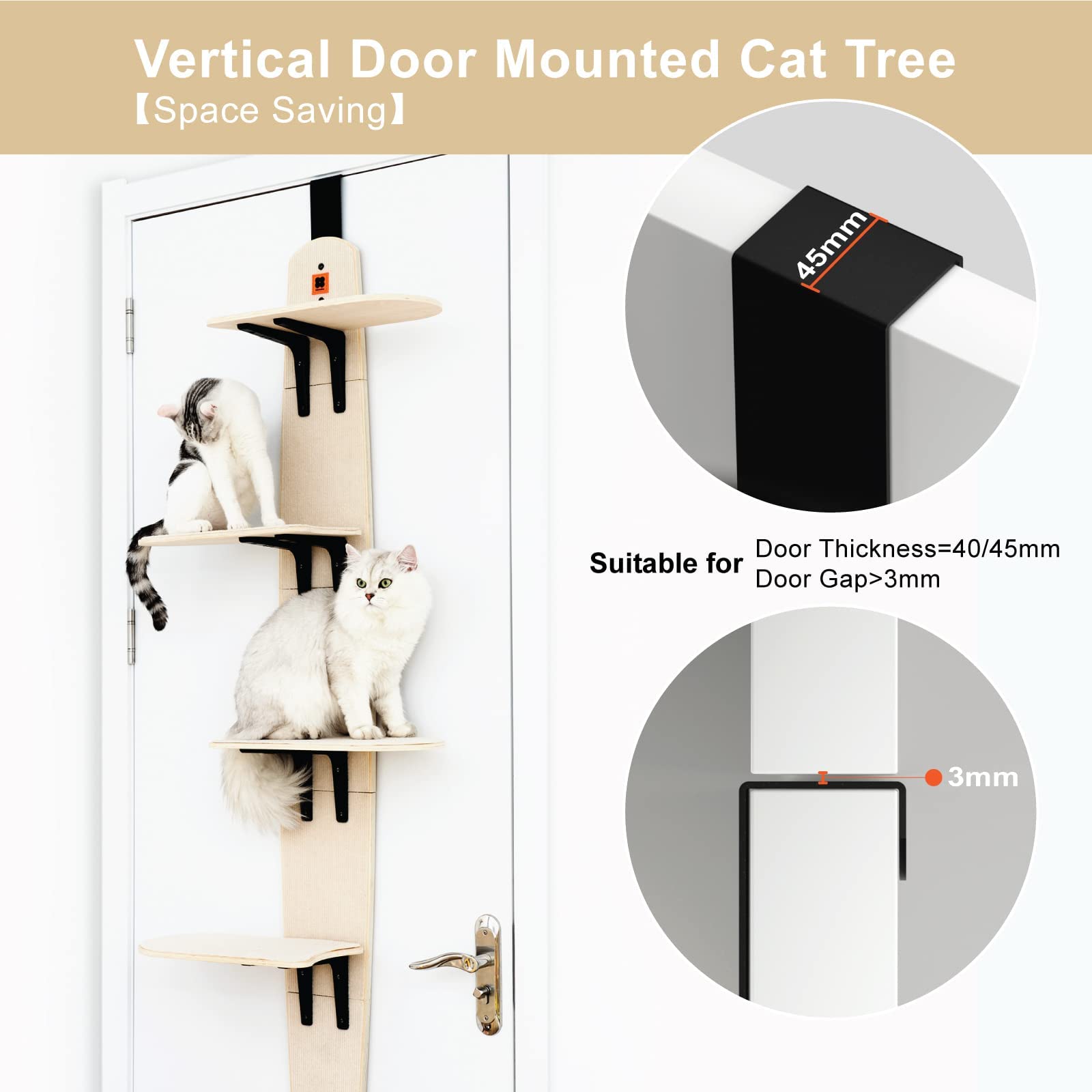 Mewoofun 4-Levels Door Hanging Cat Climber Door Mounted Vertical Cat Tree Tower With Carpeted Plank For Indoor Cats (Door Mounte