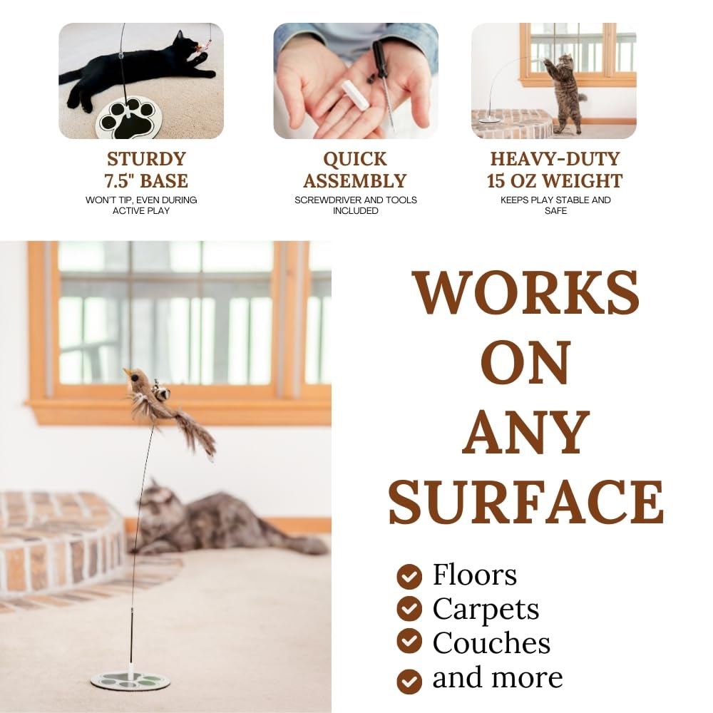 Gadgetsology Cat Toys For Bored Indoor Adult Cats Any Surface Base Wand Stimulation Toys For Indoor Cats Cat Feather Toy Cat Fea