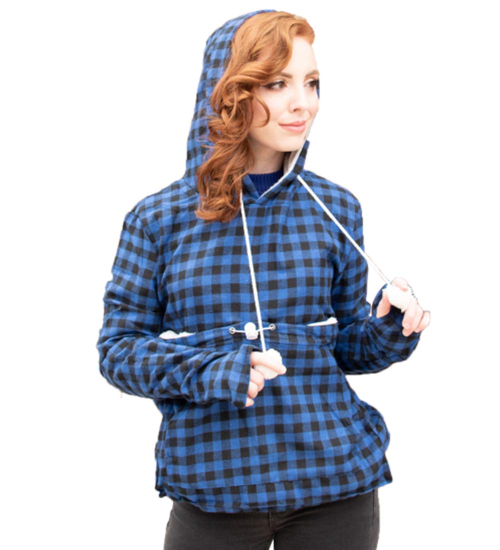 Alyc Pet Pouch Hoodie - Cat Dog Holder Sweatshirt Large Pocket Carrier Pullover Tops For Women (Blue+Black, Large)