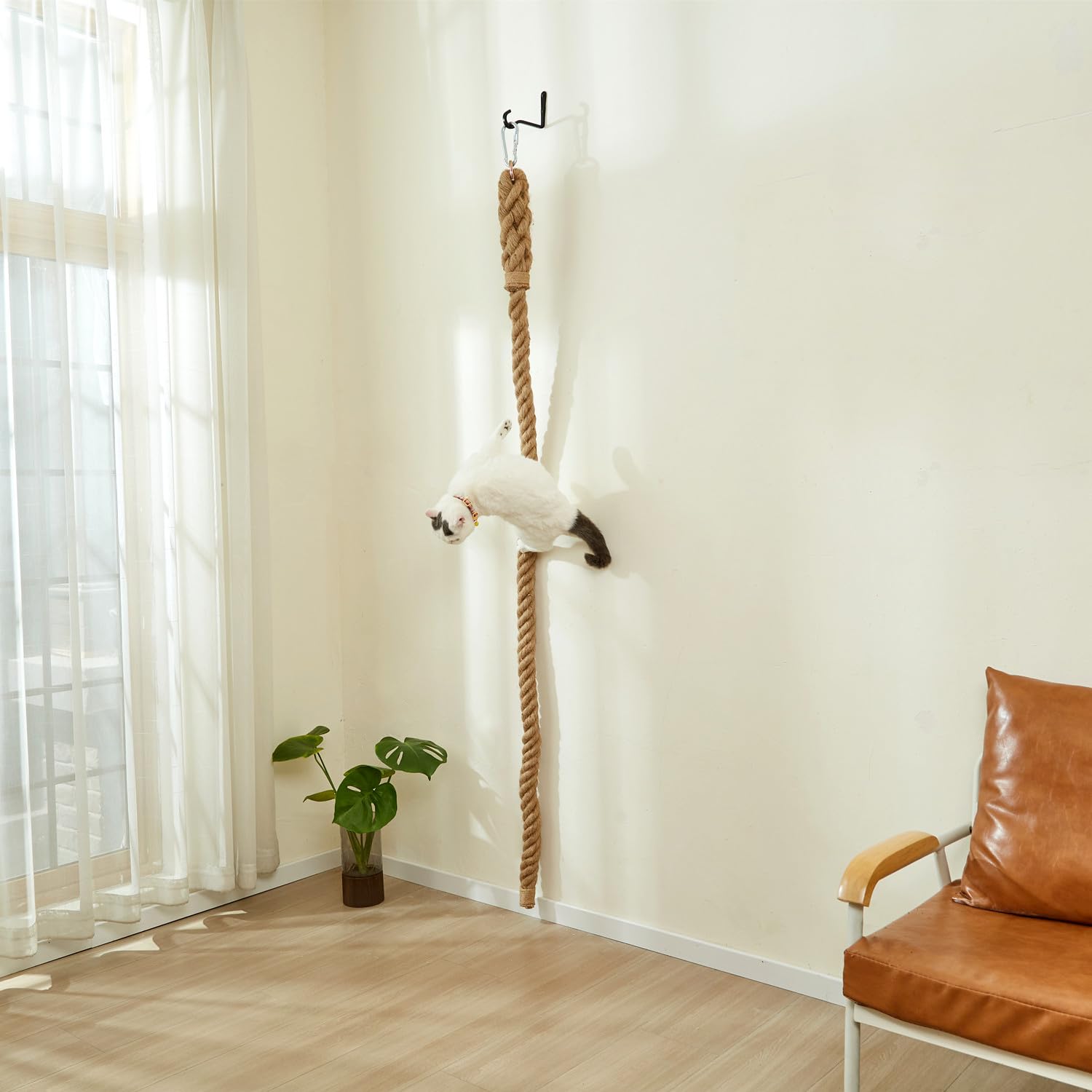 Shengocase 1.9'' X 6.56Ft Cat Climbing Jute Rope With Hook, Wall Mounted Furniture For Indoor And Outdoor Cat (6.56 Feet)