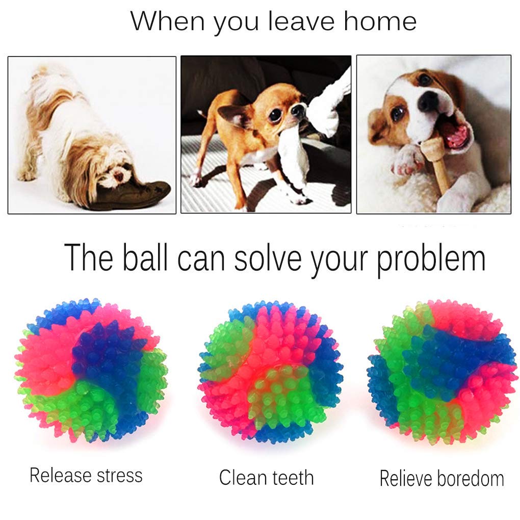 Fineinno 2Pcs 2Inch Squeaky Balls For Dogs Small Light Up Ball Pet Toys Rubber Bouncy Fetch Ball Glow In The Dark Interactive Led For Puppies Cats