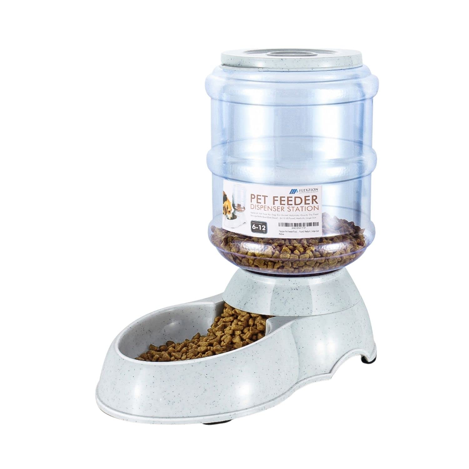 Flexzion Gravity Pet Feeder Food Dispenser (6-12 lb Size) for Dogs Cats Automatic Replenish Dry Food Storage Container Bowl for 