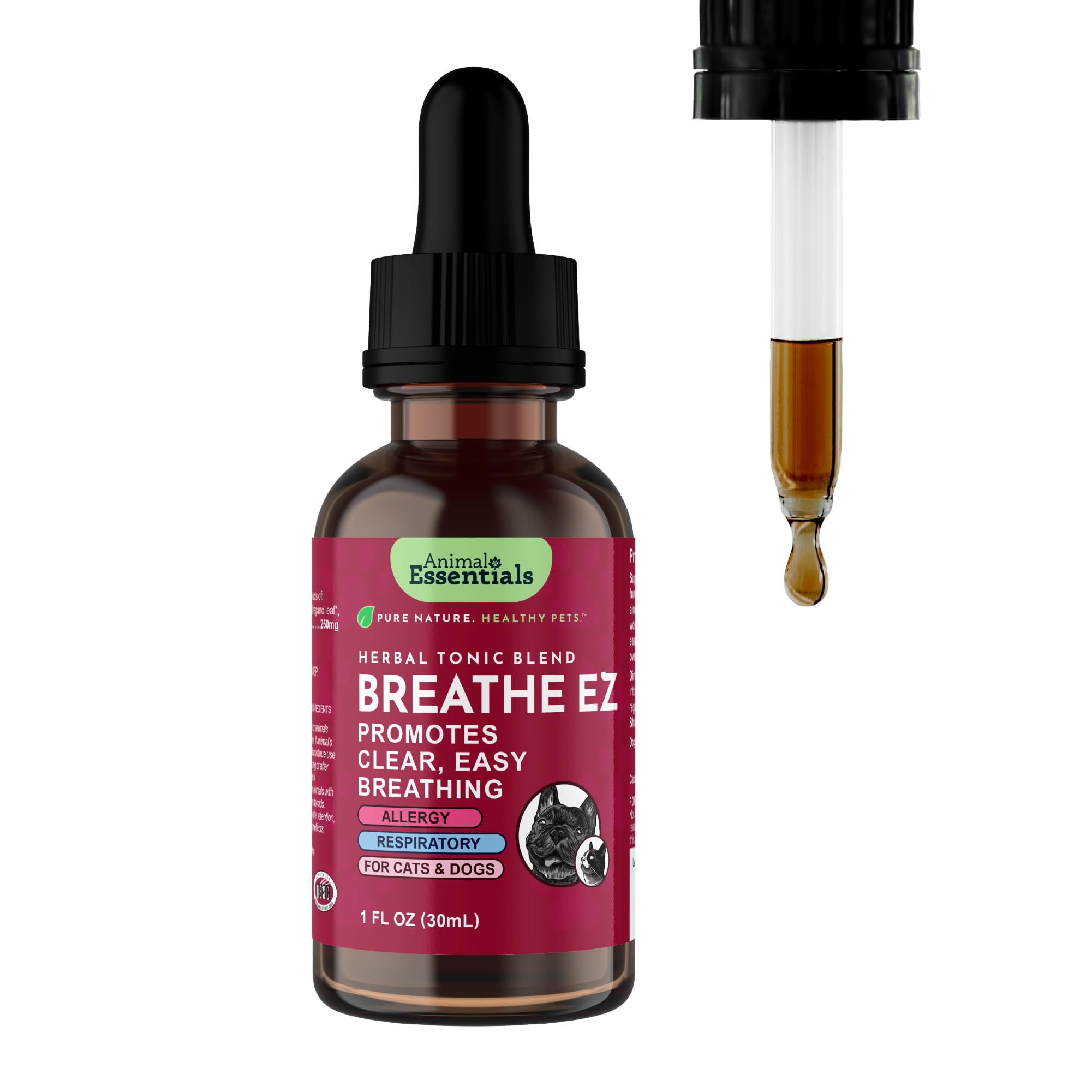 Animal Essentials Breathe EZ Herbal Supplement for Dogs & Cats, 1 fl oz - Supports Clear, Healthy Respiration-Breathing