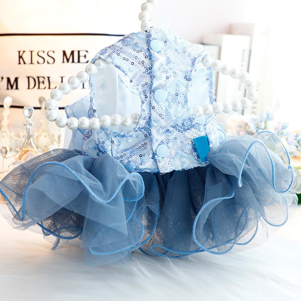 Marupet Fashion Sweet Puppy Dog Blingbling Princess Skirt Pet Dog Lace Cake Camisole Tutu Dress E-Navy L