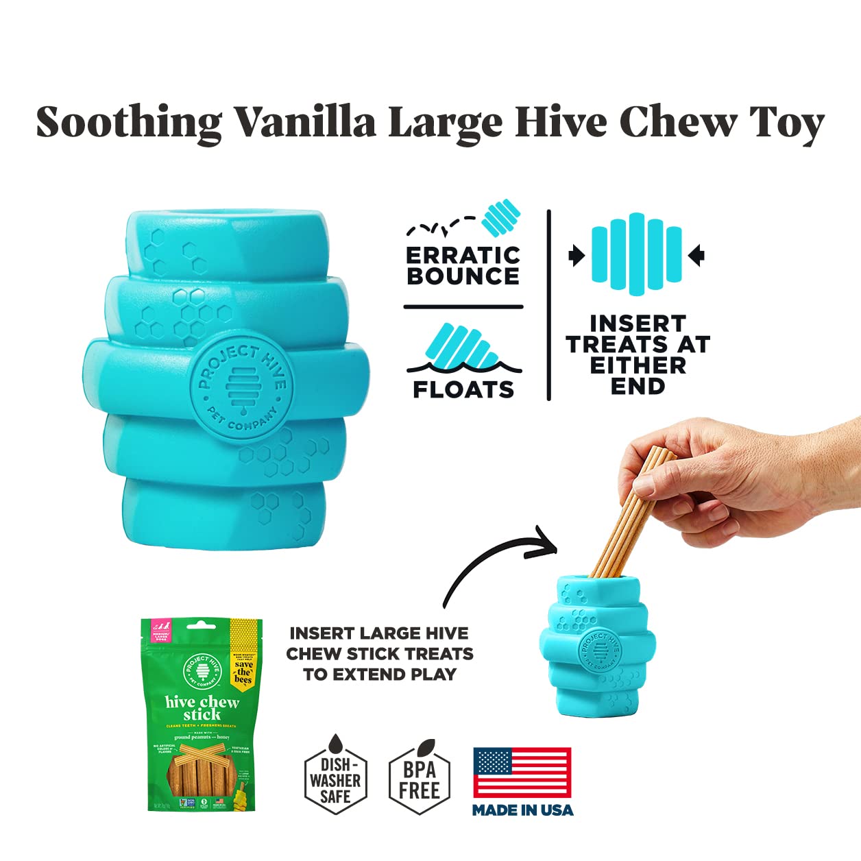 Project Hive ·Pet Company· - Soothing Vanilla Scented - Hive Chew Toy For Large Dogs - Dog Chew Toy For Large Breeds - Floats In Water - Durable And Tough - Made In The Usa