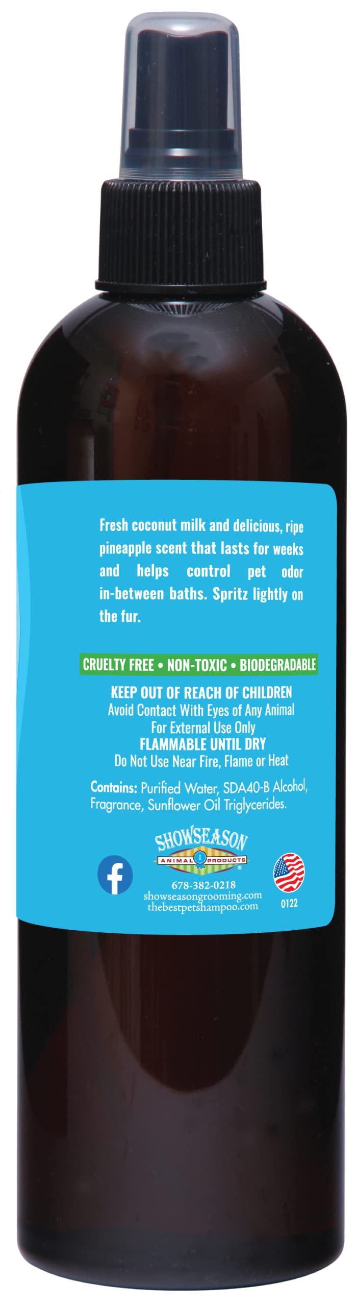 Showseason Bath & Brush Therapies Pina Colada Pet Cologne 12.5 Oz For Dogs | Long-Lasting Odor Eliminator | Cruelty-Free | Parab