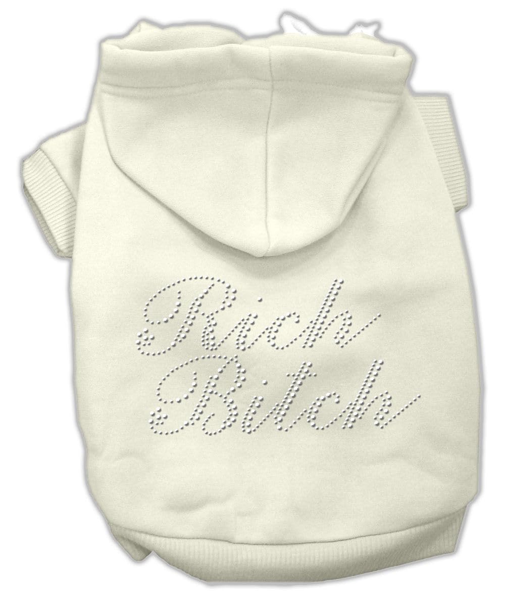 Pet, Dog & Cat Hoodie Rhinestone, &quot;Rich Bitch&quot; Cream LG (10-14 lbs.)