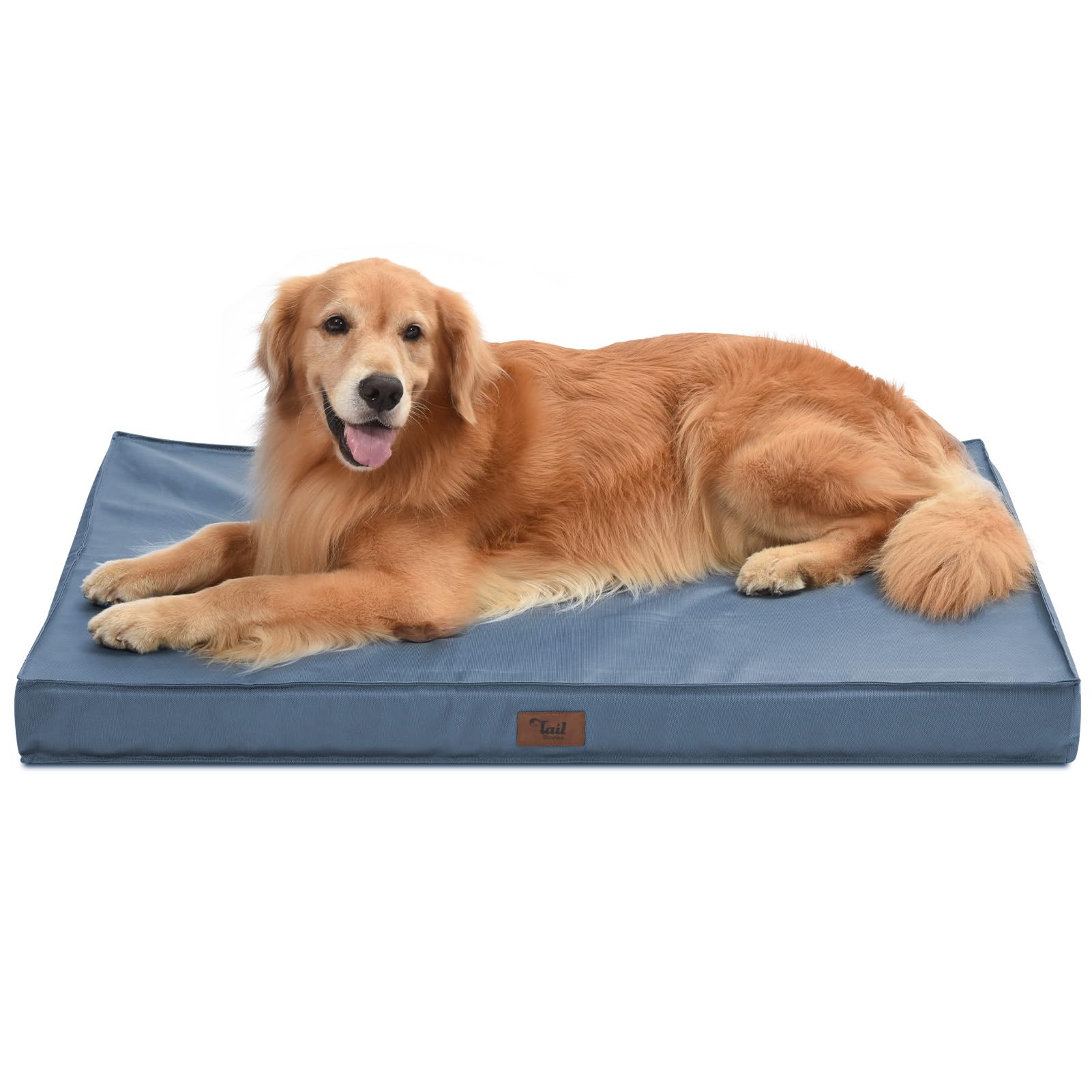 Tail Stories Outdoor Dog Bed For Extra Large Dogs, Xl Dog Bed For Large Sized Dog, Egg Crate Foam Dog Bed With Removable Washable Oxford Cooling Cover, Blue