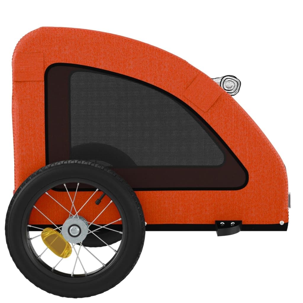 vidaXL Pet Bike Trailer for Small Dogs - Orange Oxford Fabric/Strong Iron Frame/Ventilated with Cover, Reflectors & Safety Flag
