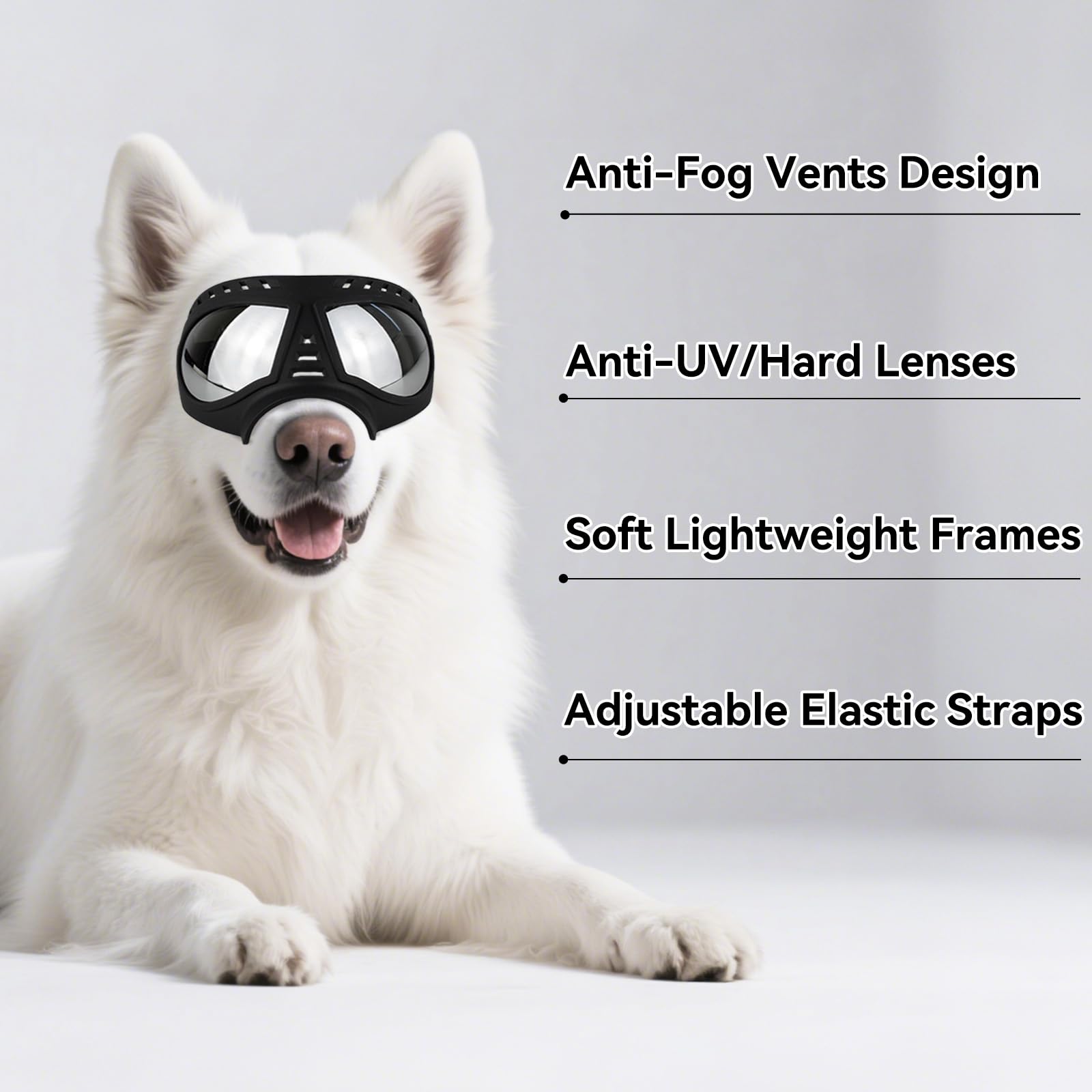 Billionchains Dog Goggles Windproof For Medium-Large Breeds Dog Sunglasses Anti-Uv With Adjustable Straps - Black