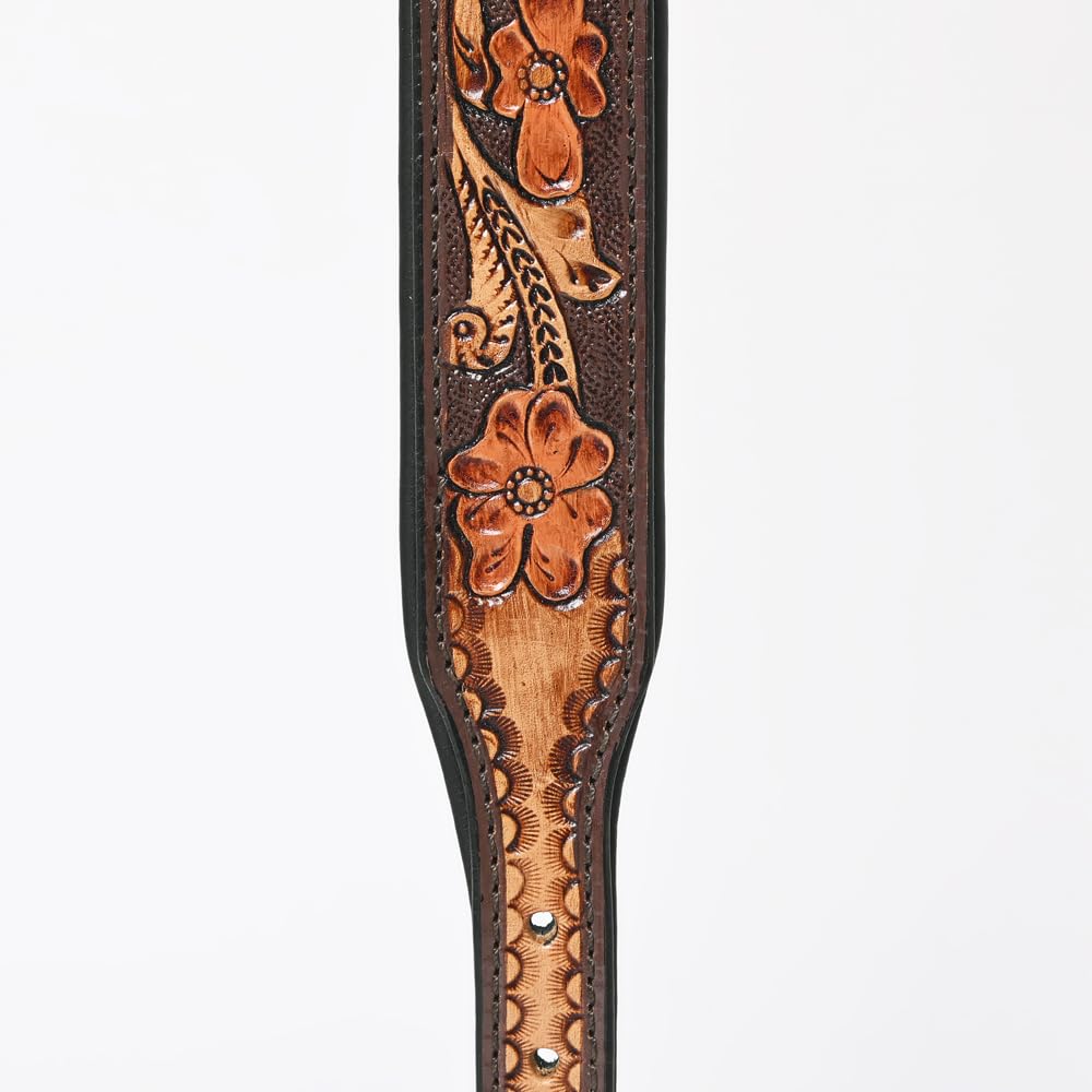 Hilason Floral Hand Tooled Strong Genuine Leather Dog Collar Brown X-Small