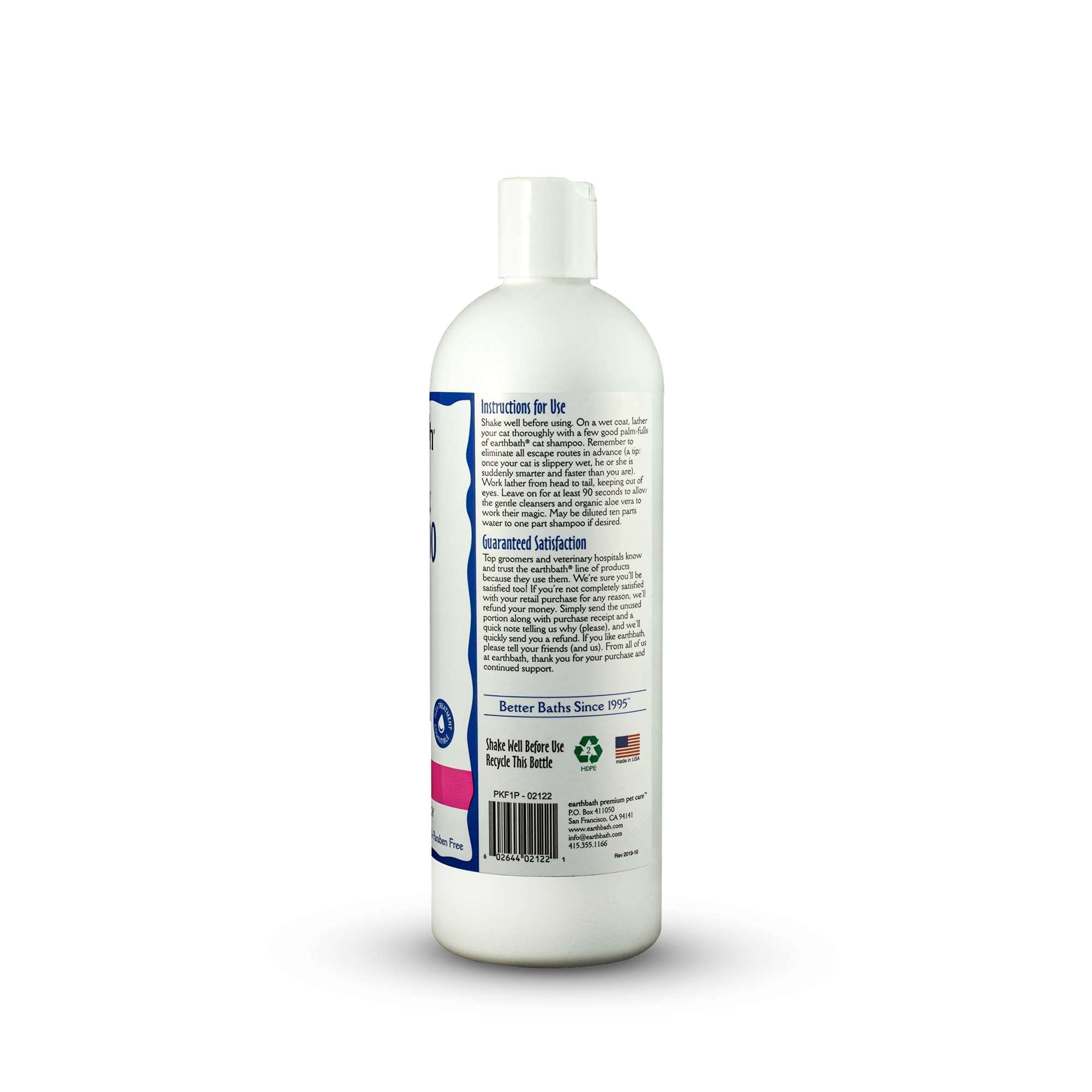 earthbath, Hypoallergenic Cat Shampoo - Fragrance Free Cat Shampoo for Allergies and Itching, Made in USA, Cruelty Free Cat Wash