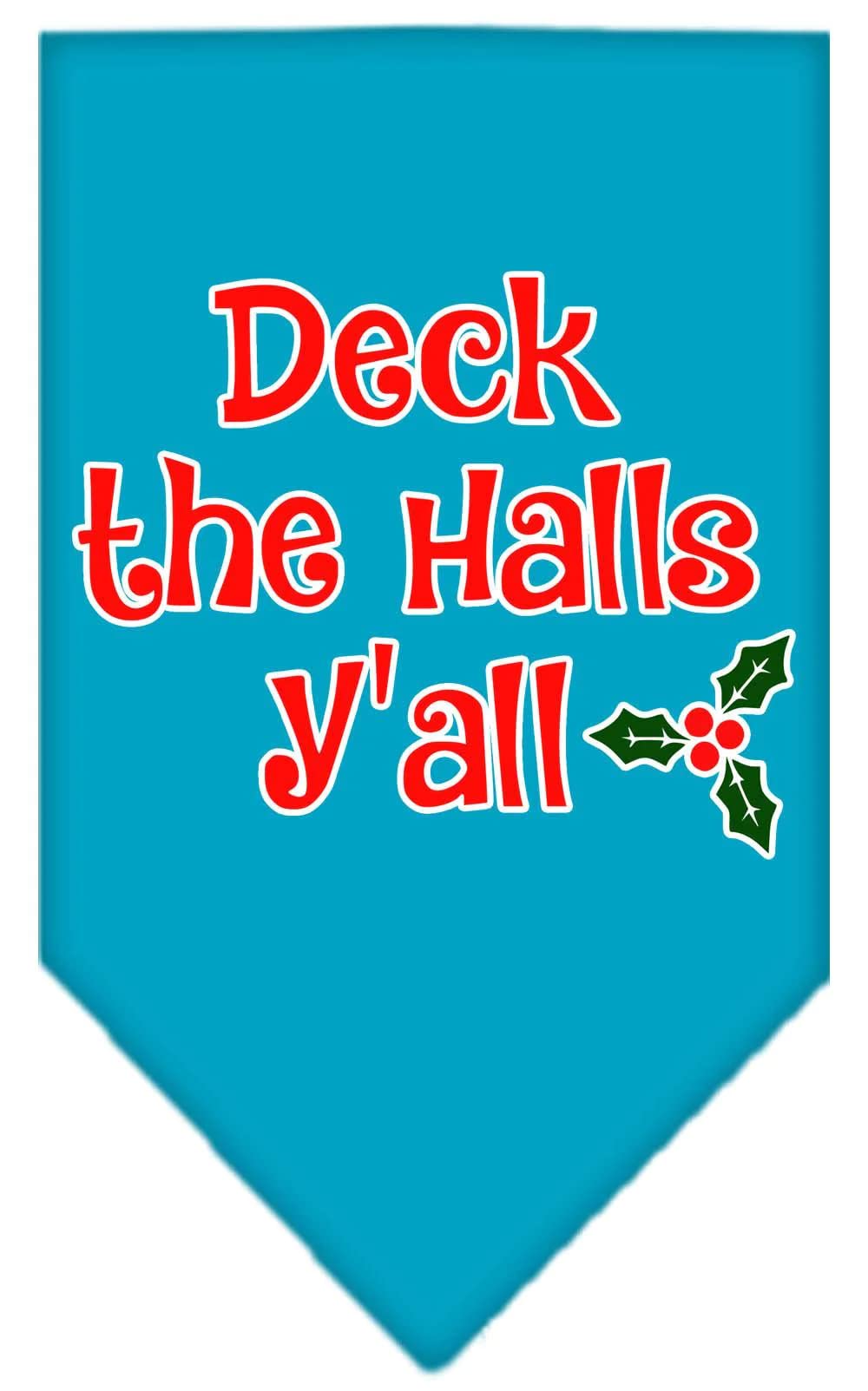 Christmas Pet and Dog Bandana Screen Printed, &quot;Deck The Halls Y'all&quot; Turquoise Large