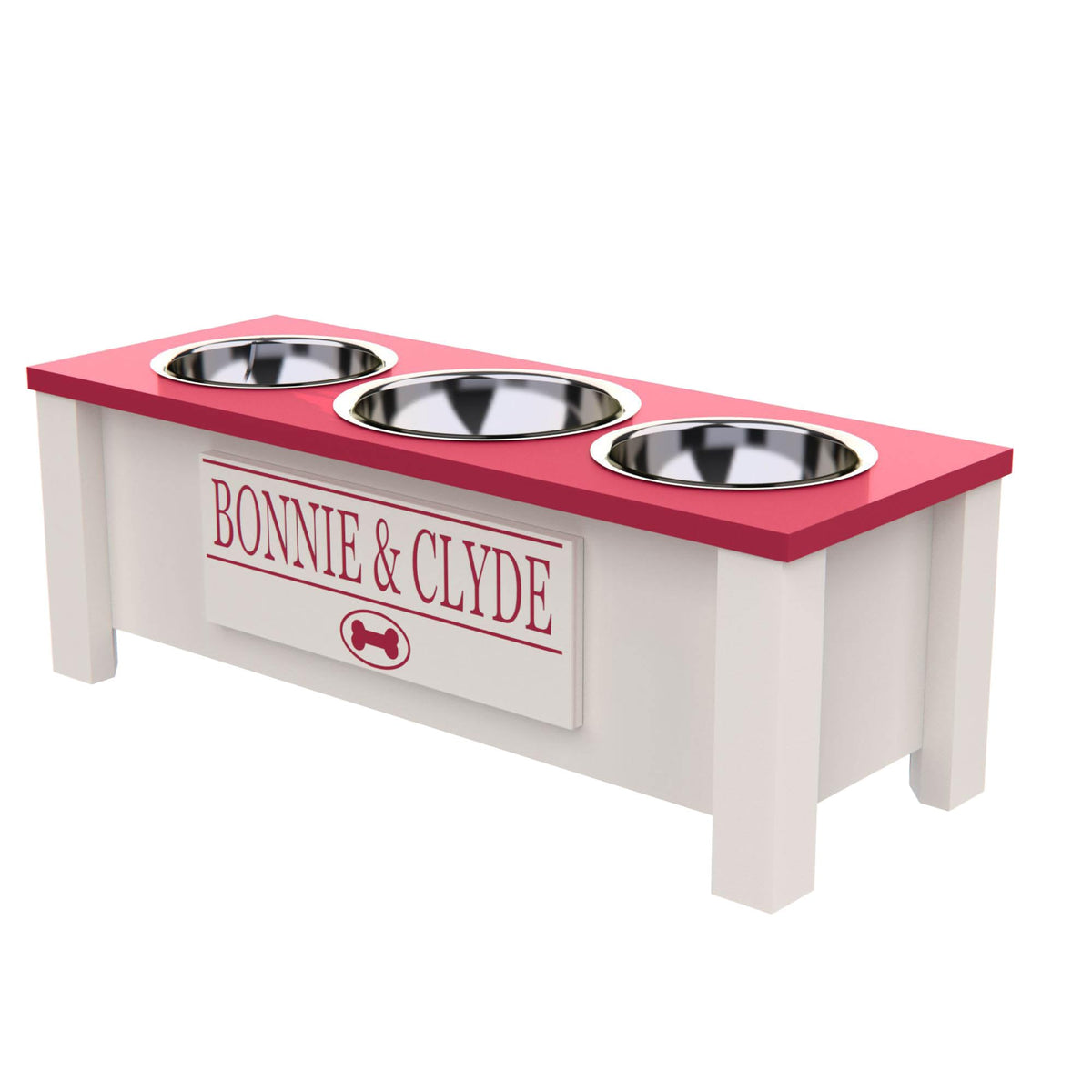 GrooveThis Woodshop - Personalized Elevated Triple Dog Bowl Stand for Large, Medium, Small, X-Small Dogs - 3 Stainless Steel Foo