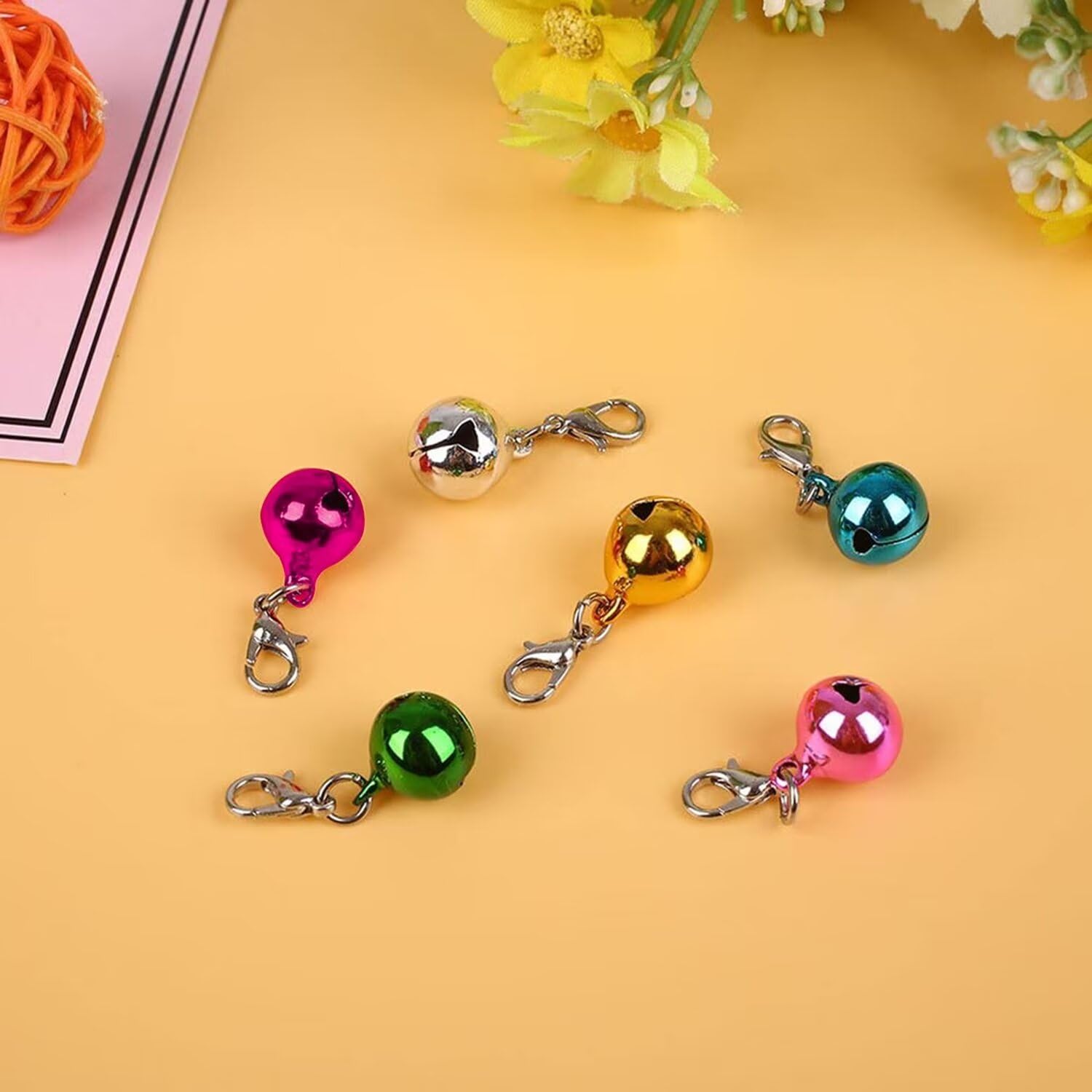 Aoche Pet Bells For Dog Cat Collar 6 Pack,Charm Pet Pendant Accessories With1 Pack Stainless Steel Keychain