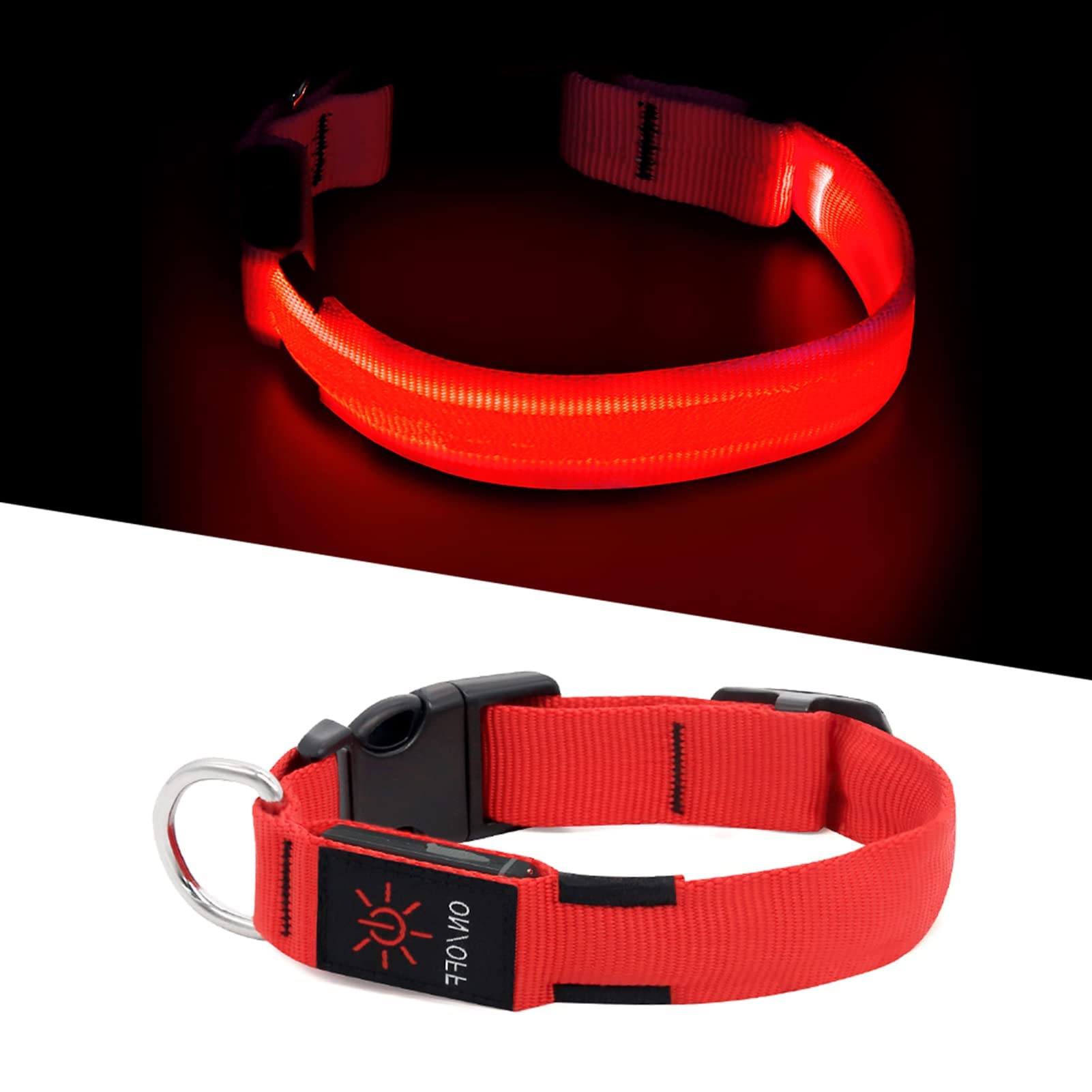 Illumifun Led Dog Collar Usb Rechargeable Glowing Pet Collar Light, Adjustable Light Up Dog Collars Make Your Dogs Safe& Seen At Night (Red, Small)