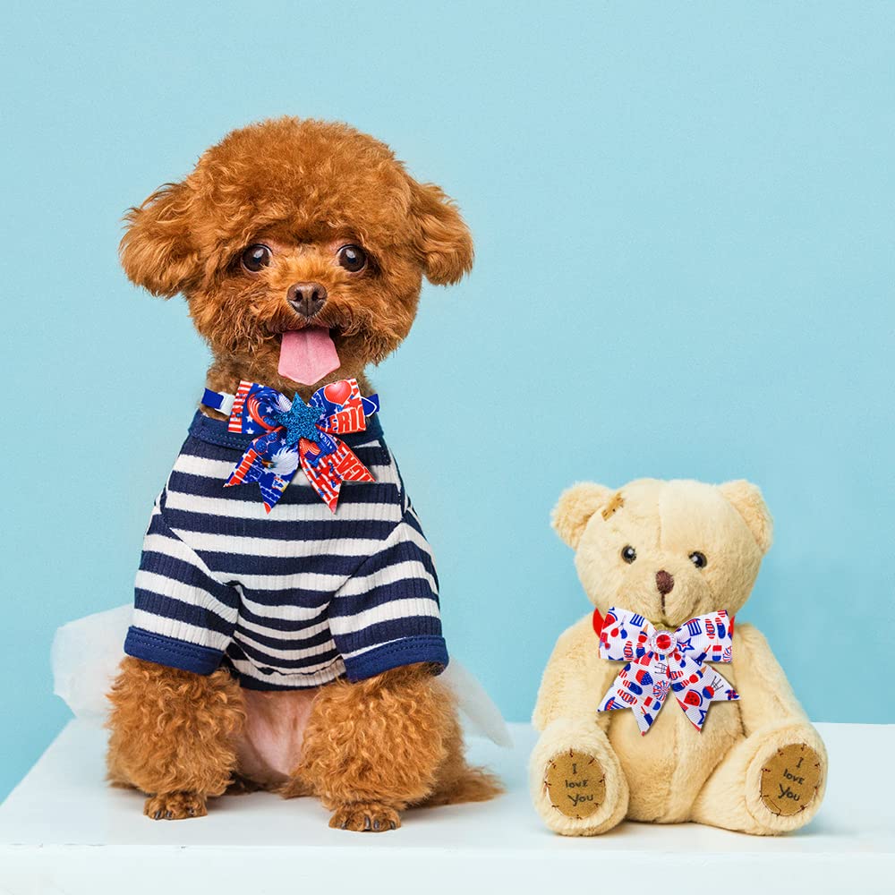 24Pcs 4Th Of July Dog Bow Tie Collar, Independence Day Pet Bow Tie, Adjustable Star Stripe Collar, Patriotic Memorial Day Pet Bo