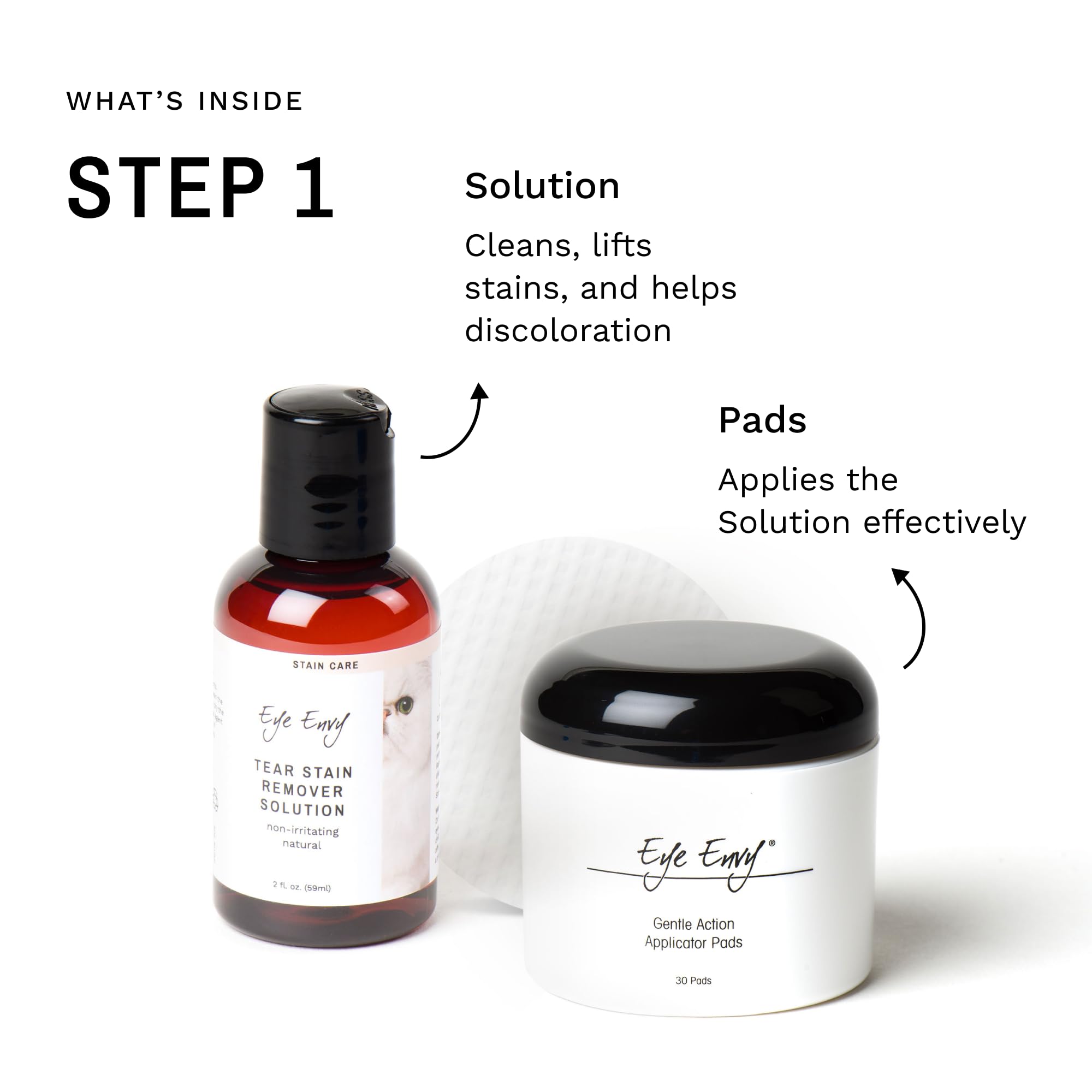 Eye Envy Cat Tear Stain Remover Starter Kit with ProPowder Brush. Stain Solution, Applicator Pads, Stain Powder, and Small Appli