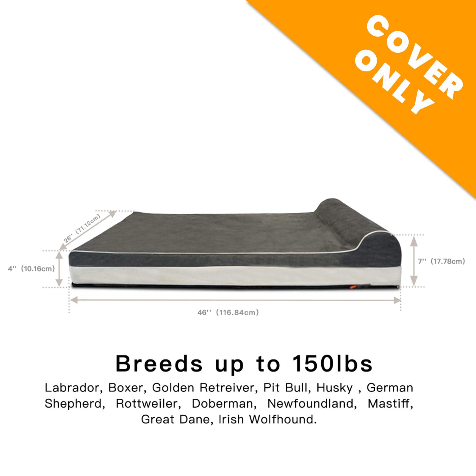Laifug Dog Bed Replacement Cover, Large 46"x28"x7", Slate Grey Suede