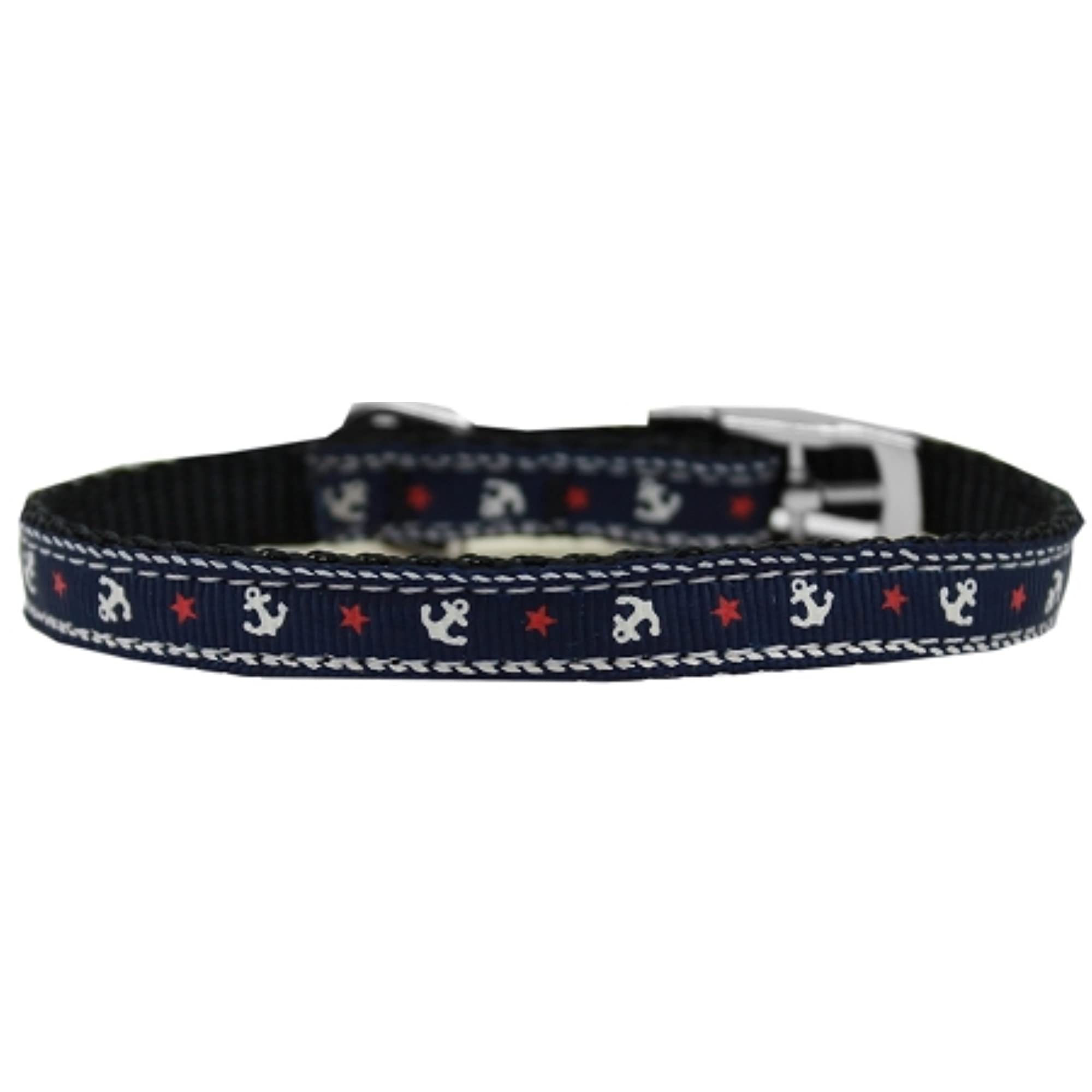 Mirage Pet Products Anchors Nylon Dog Collar with Classic Buckle 3/8&quot; Blue, 8