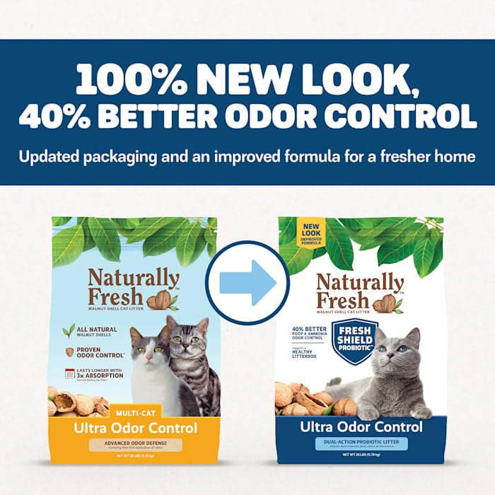 Naturally Fresh Cat Litter Made From Walnut Shells, Multi-Cat, Ultra Odor Control, Unscented, Upcycled, Sustainable, 26 Lbs
