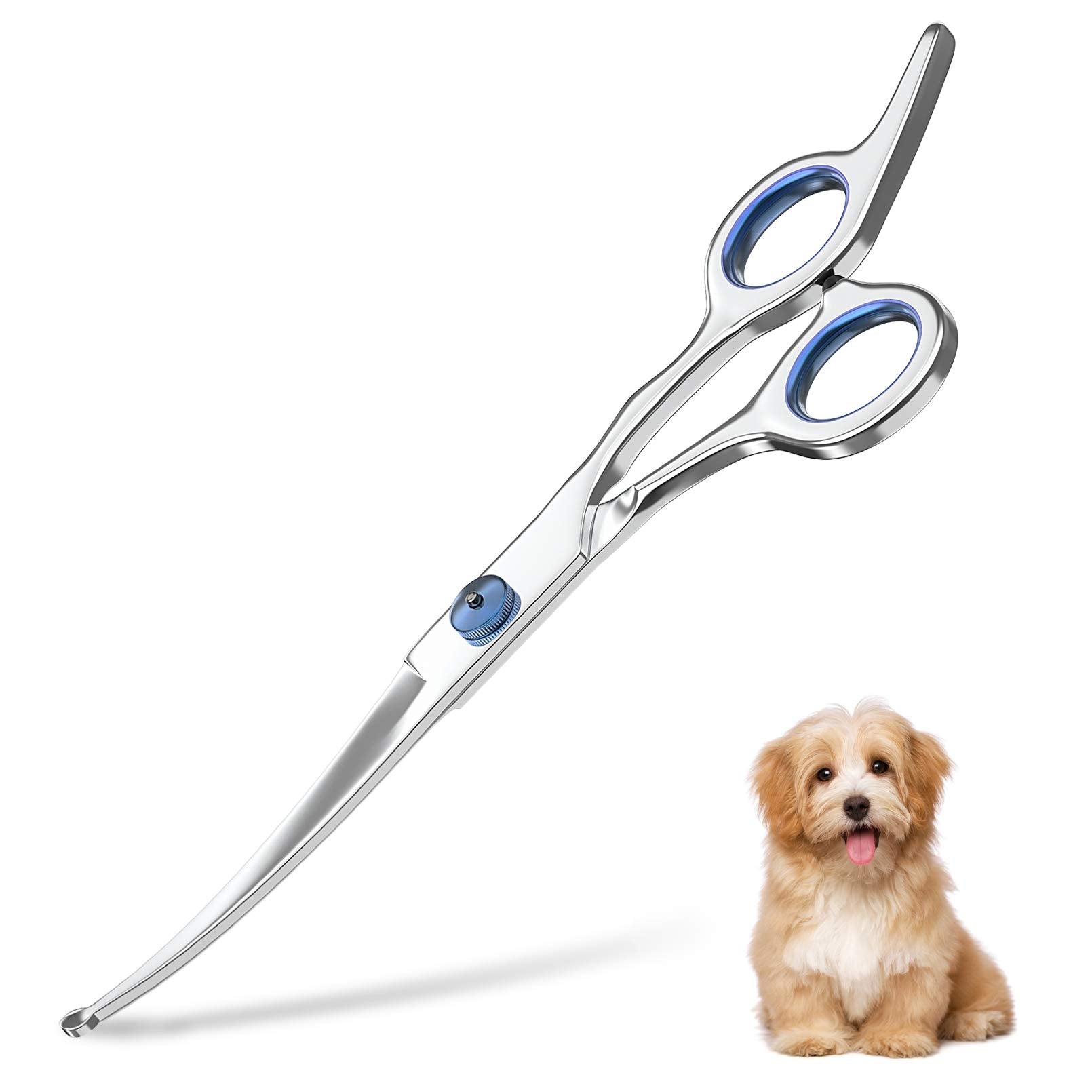Petsvv 7.5'' Curved Dog Grooming Scissors With Safety Round Tips, Light Weight Professional Pet Grooming Shears Stainless Steel 