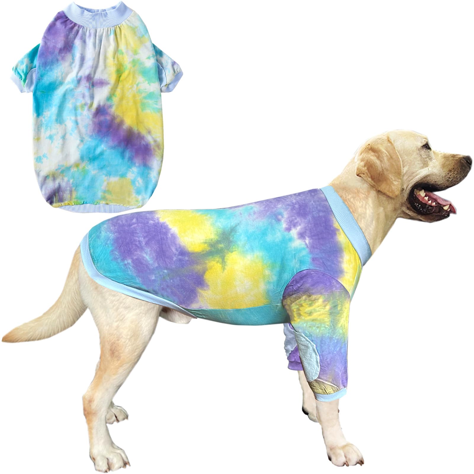 PriPre Tie Dye Dog Clothes for Large Dogs Breathable Cotton Dog Shirt Dog Pajamas Blue L